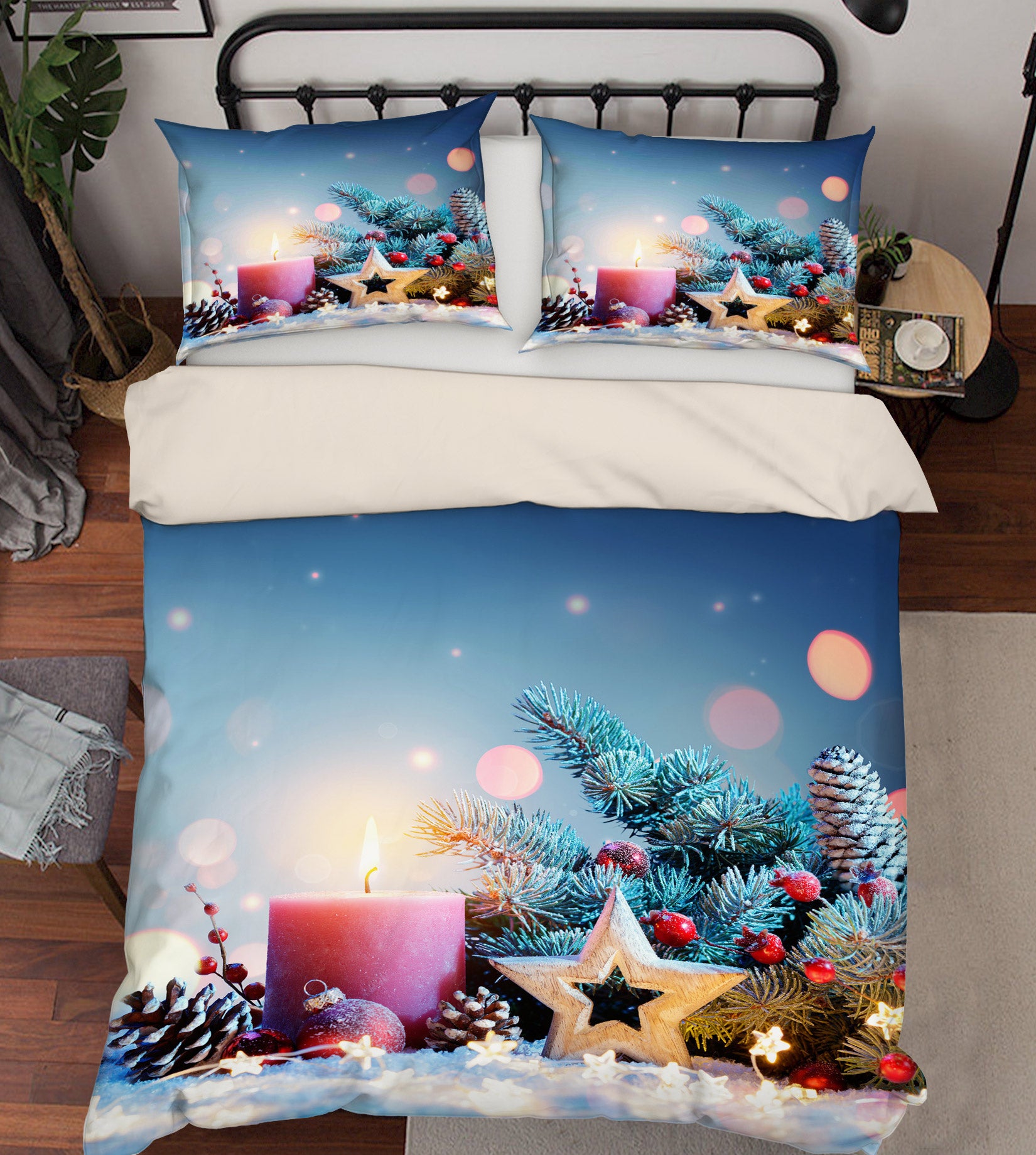 3D Candle Five-Pointed Star 51005 Christmas Quilt Duvet Cover Xmas Bed Pillowcases