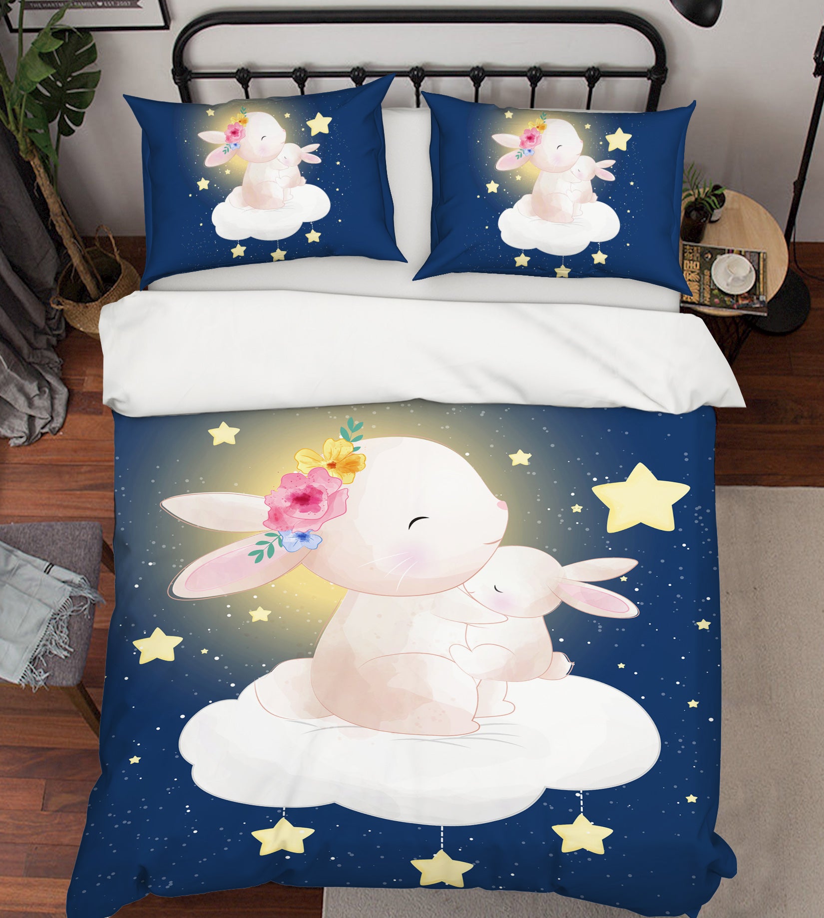 3D Rabbit Cloud Star 58222 Bed Pillowcases Quilt