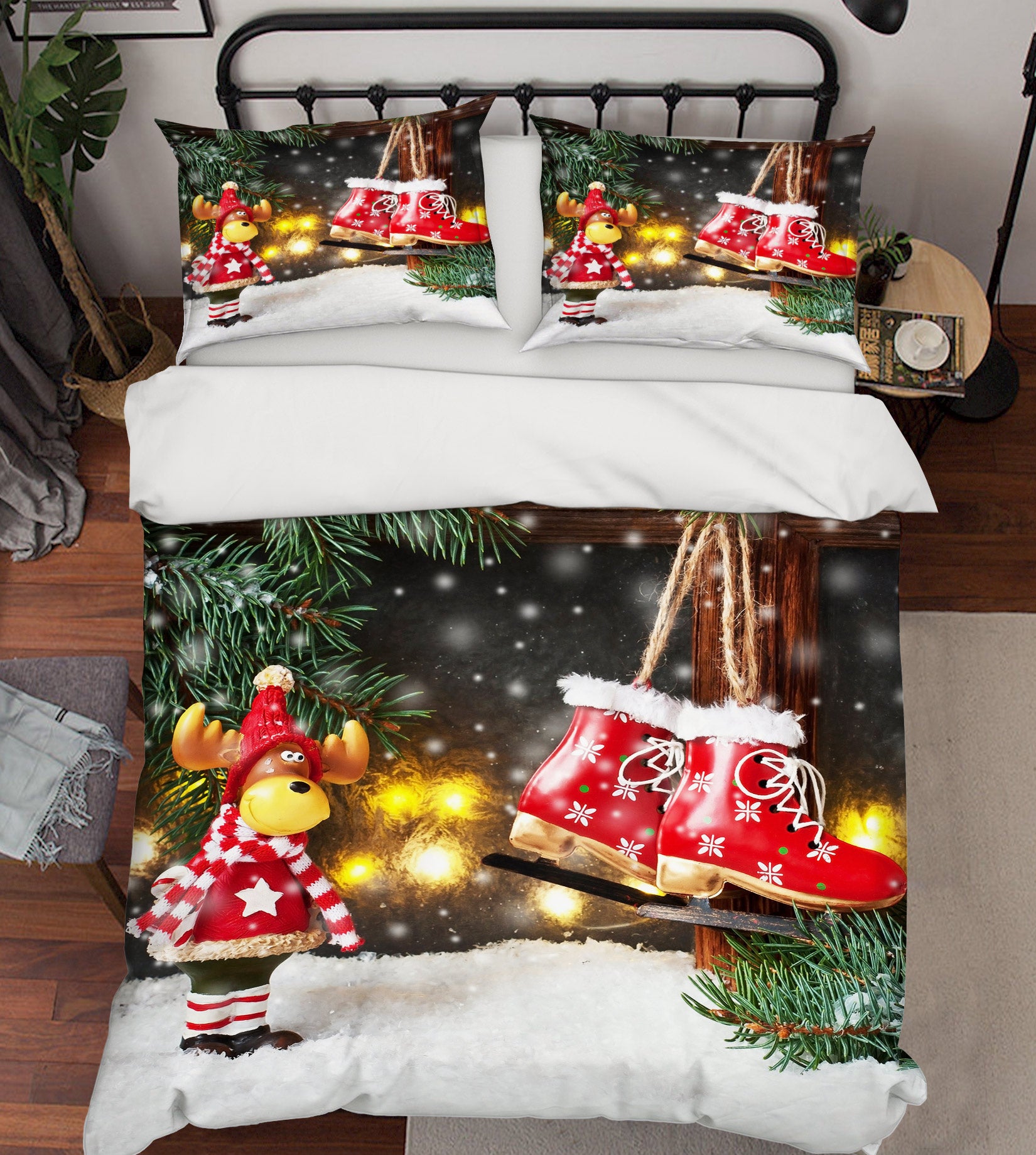 3D Sled Shoes Deer 51052 Christmas Quilt Duvet Cover Xmas Bed Pillowcases