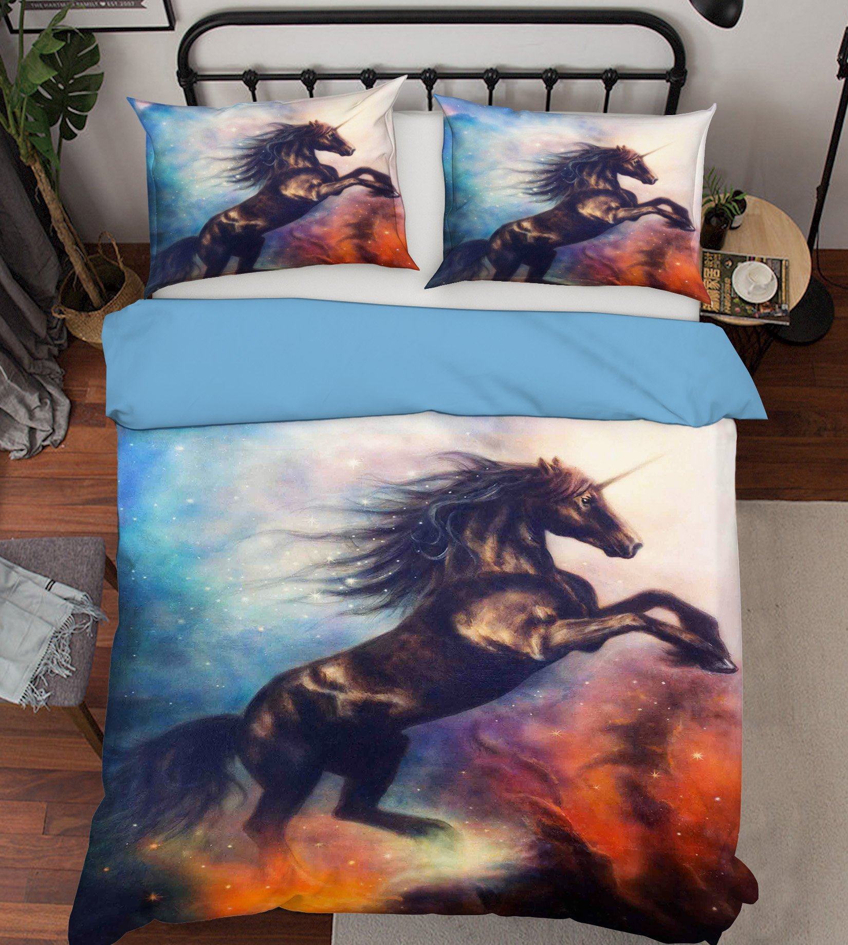 3D Star Black Unicorn 014 Bed Pillowcases Quilt Wallpaper AJ Wallpaper 
