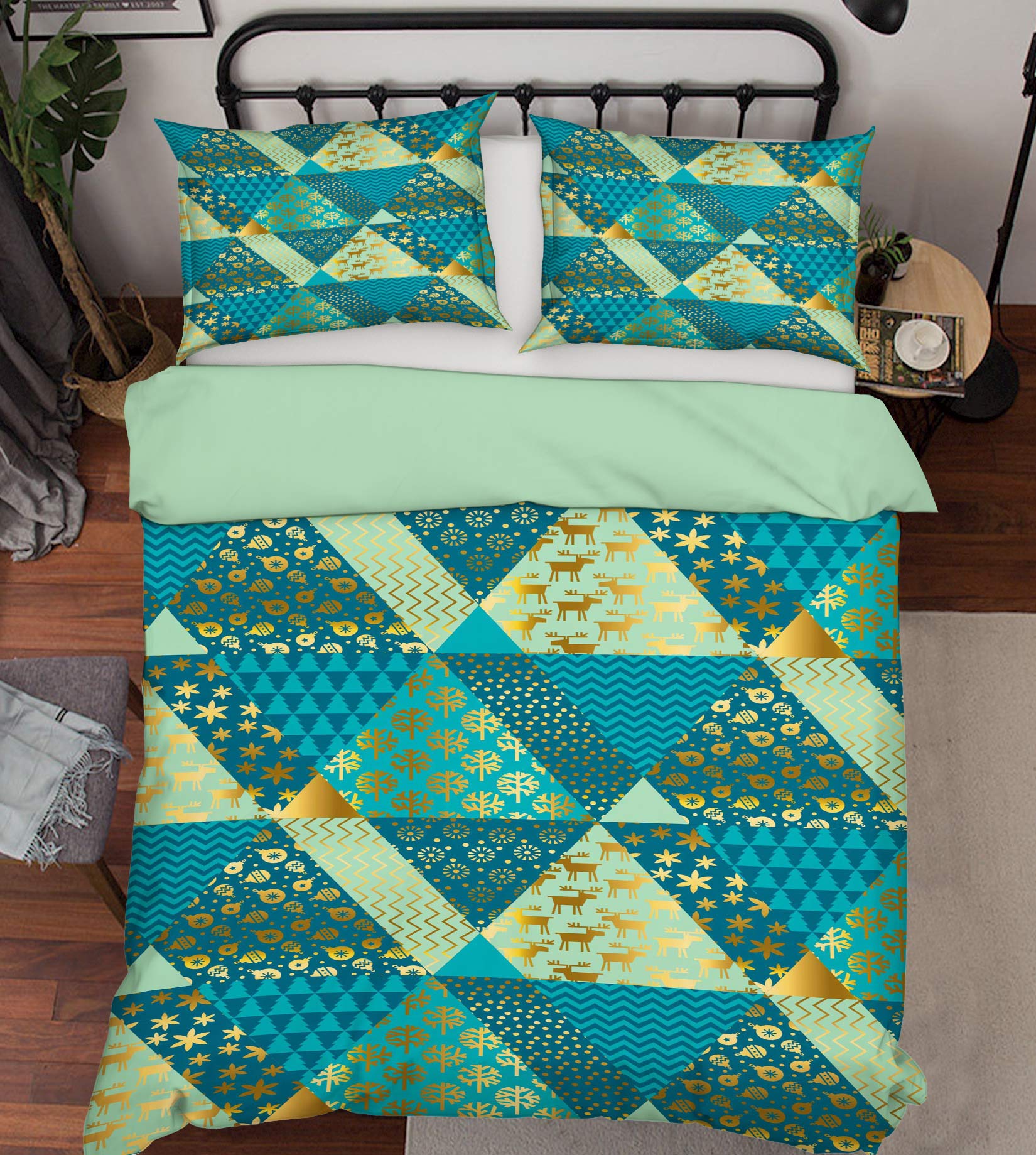 3D Green Triangle 51014 Christmas Quilt Duvet Cover Xmas Bed Pillowcases