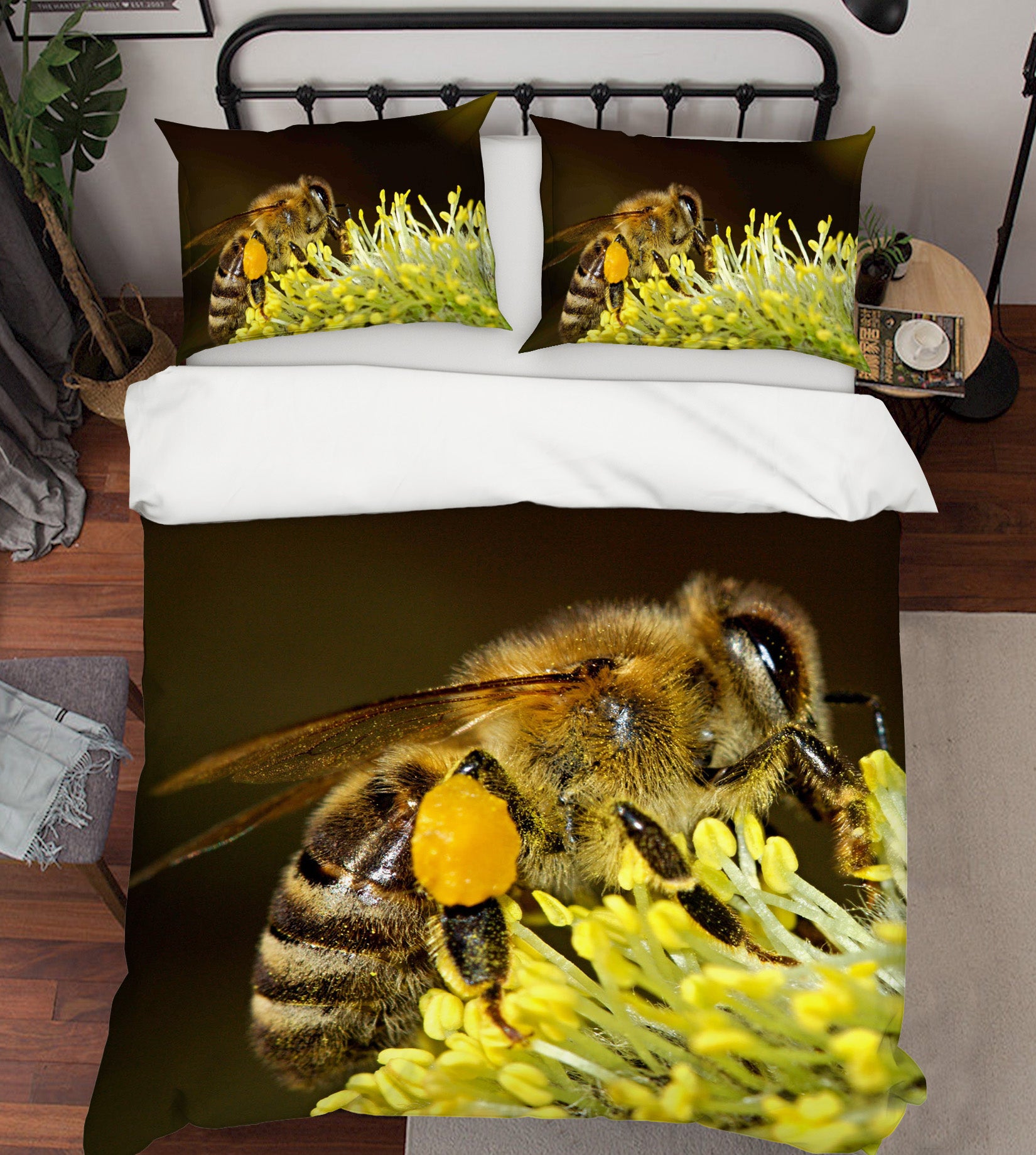 3D Bee Flower 022 Bed Pillowcases Quilt