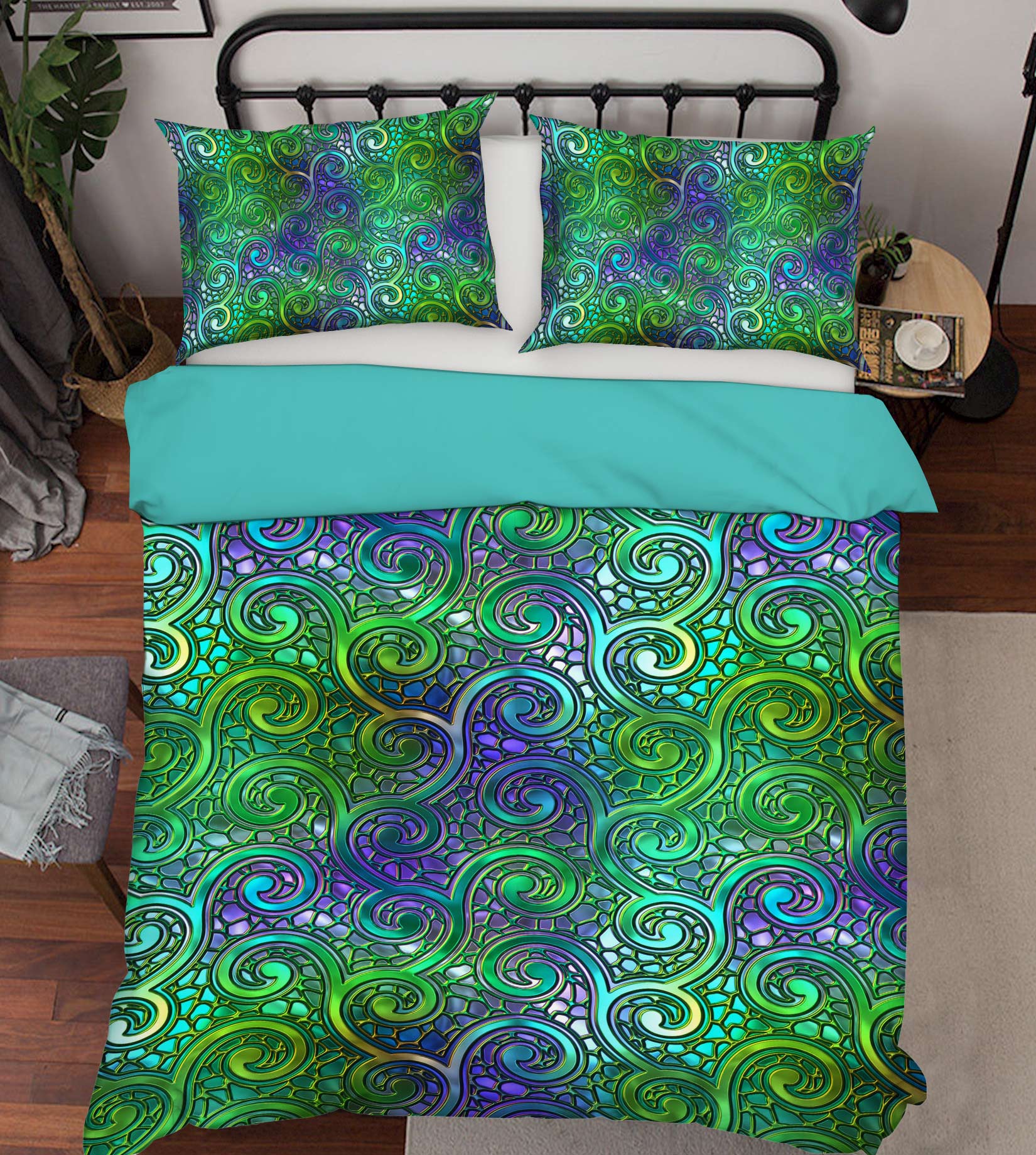 3D Green Pattern 14053 Bed Pillowcases Quilt