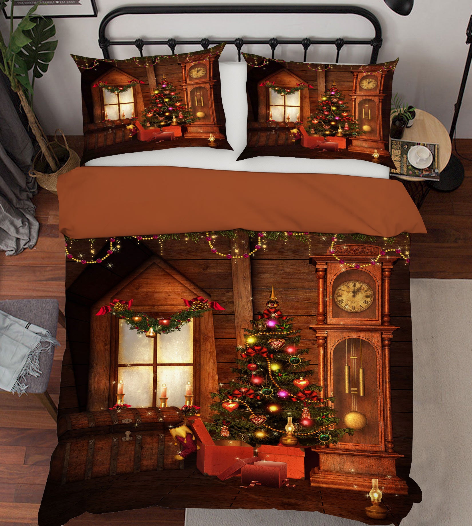 3D Tree Clock 50003 Christmas Quilt Duvet Cover Xmas Bed Pillowcases