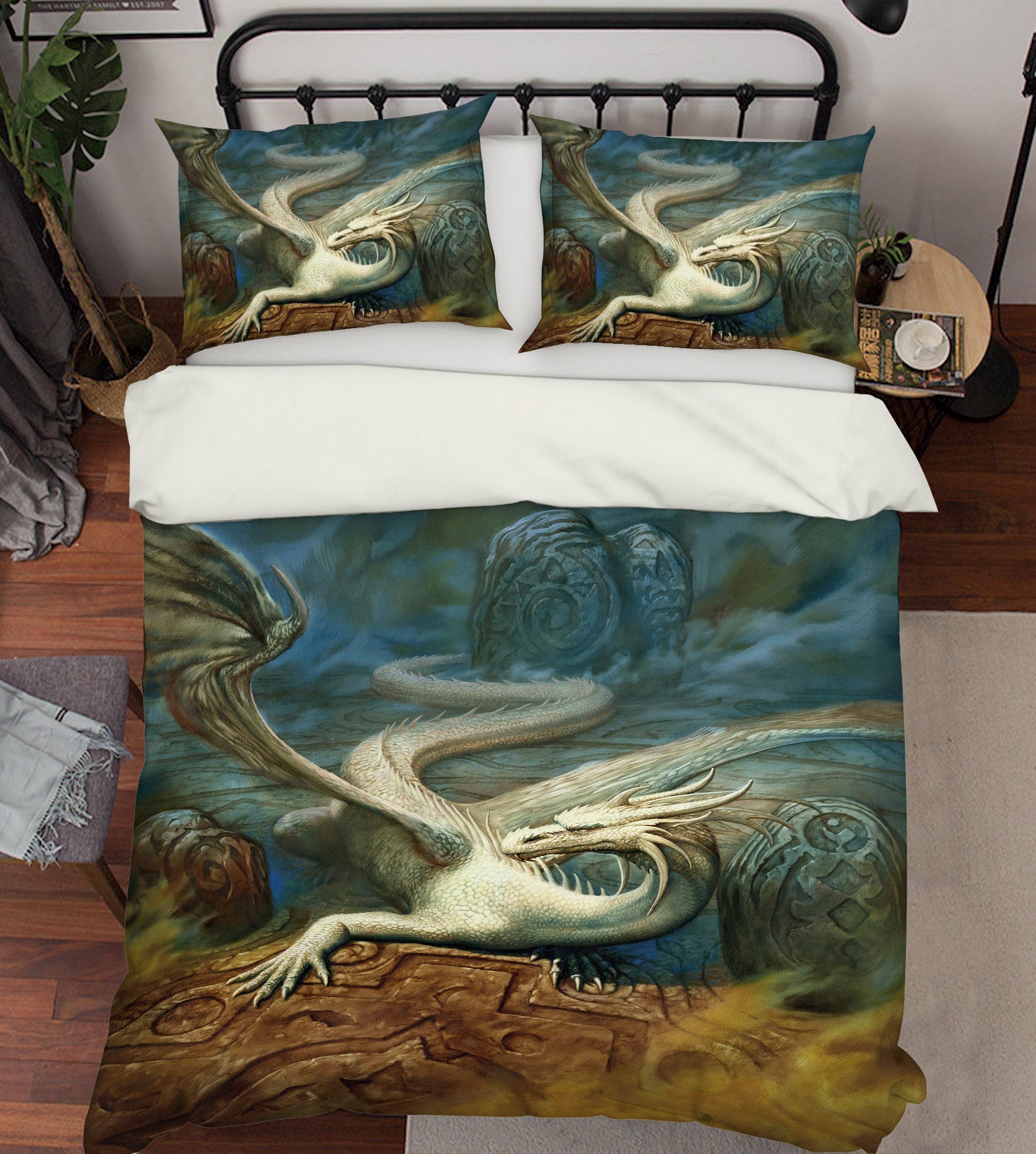 3D White Big Dragon 7008 Ciruelo Bedding Bed Pillowcases Quilt