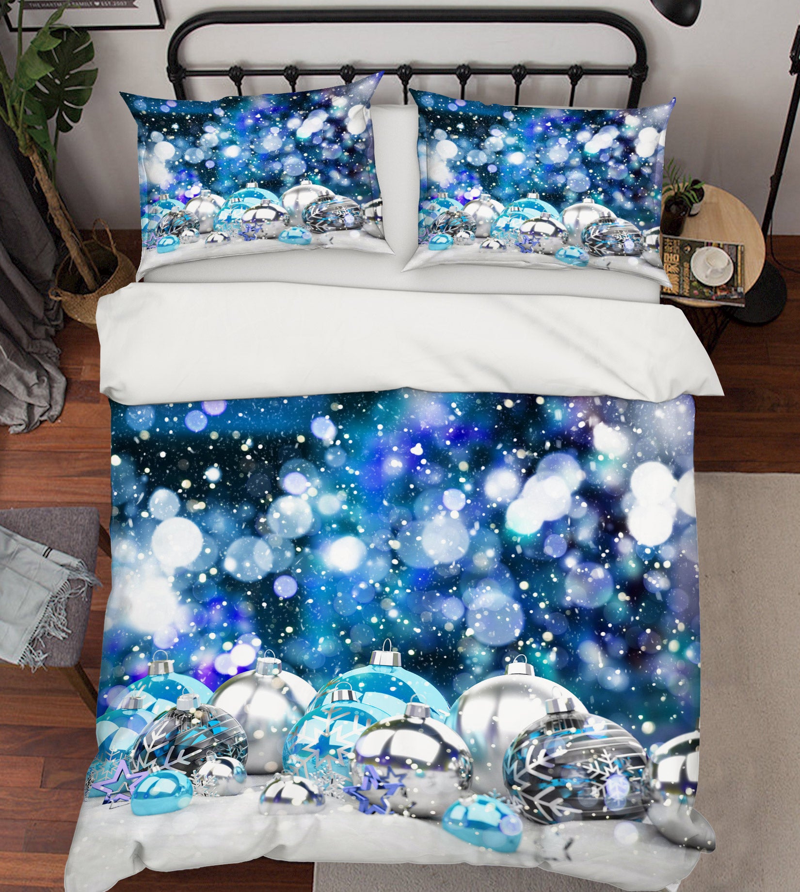 3D Silver Blue Ball 50047 Christmas Quilt Duvet Cover Xmas Bed Pillowcases