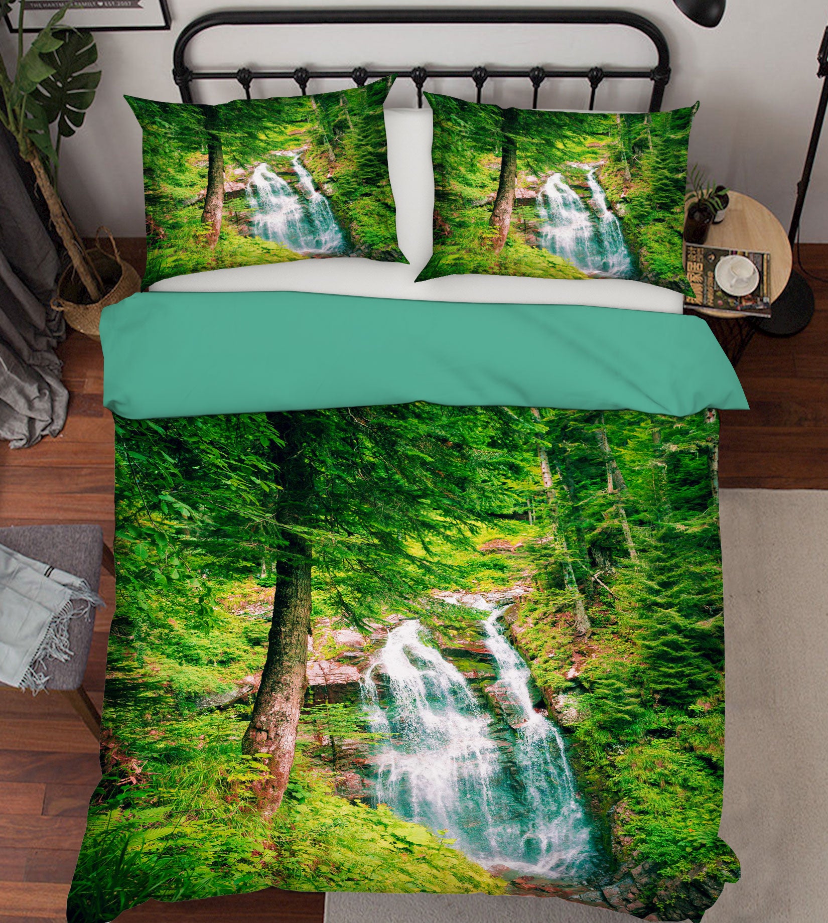 3D Trees Waterfall 15169 Bed Pillowcases Quilt