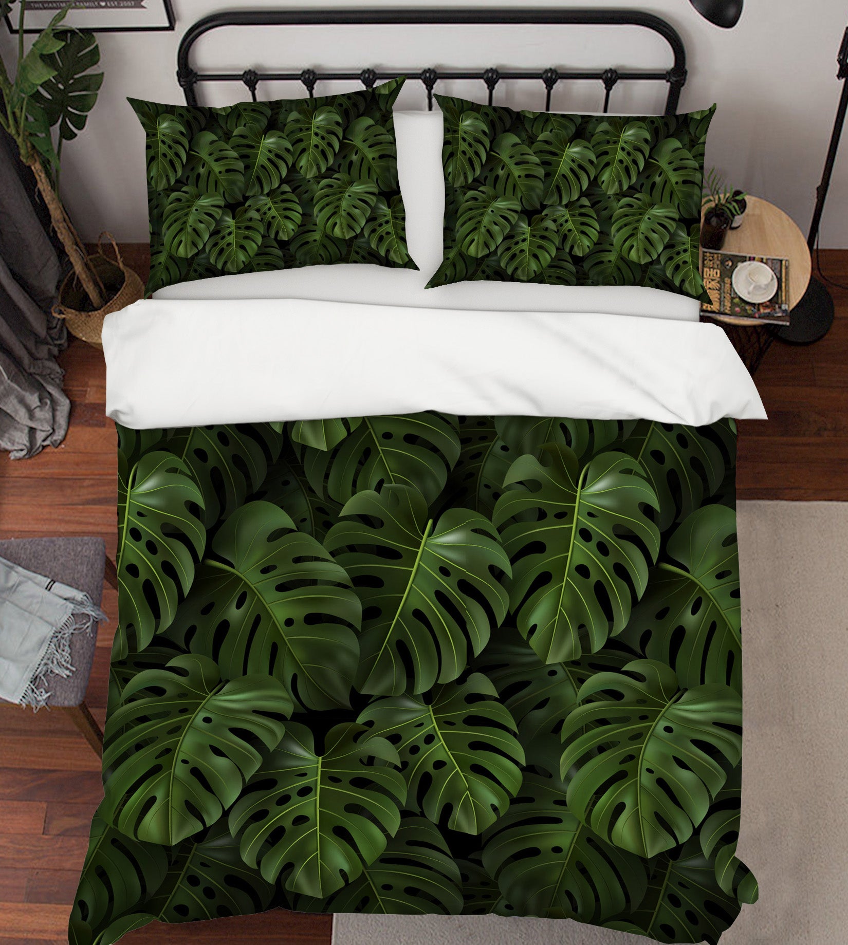 3D Dark Leaves 60121 Bed Pillowcases Quilt