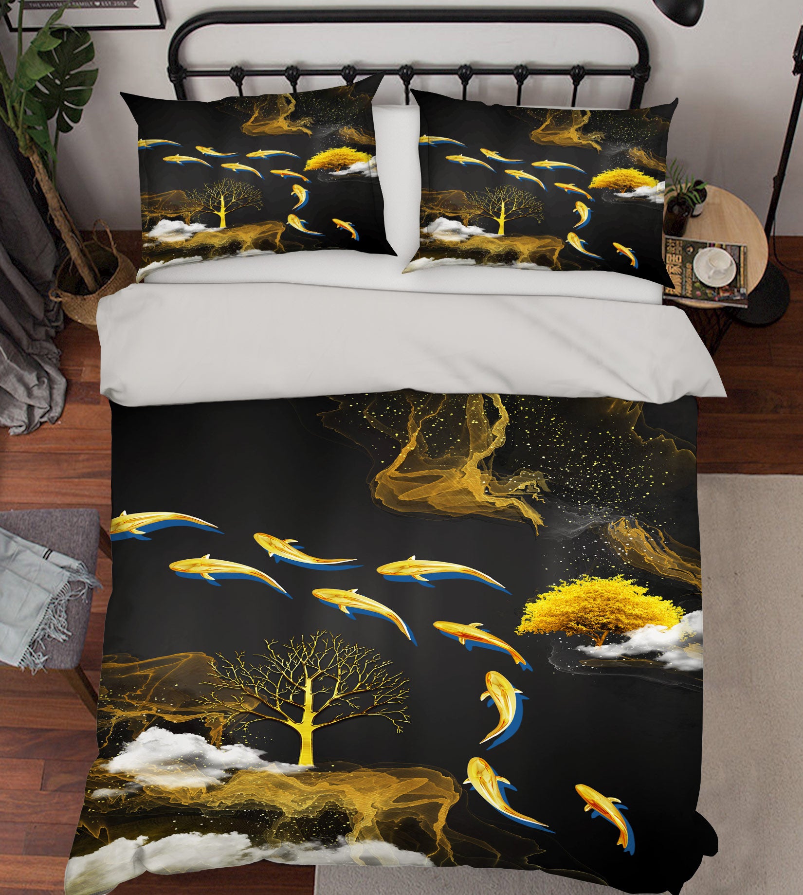 3D Golden Fish Tree 59108 Bed Pillowcases Quilt