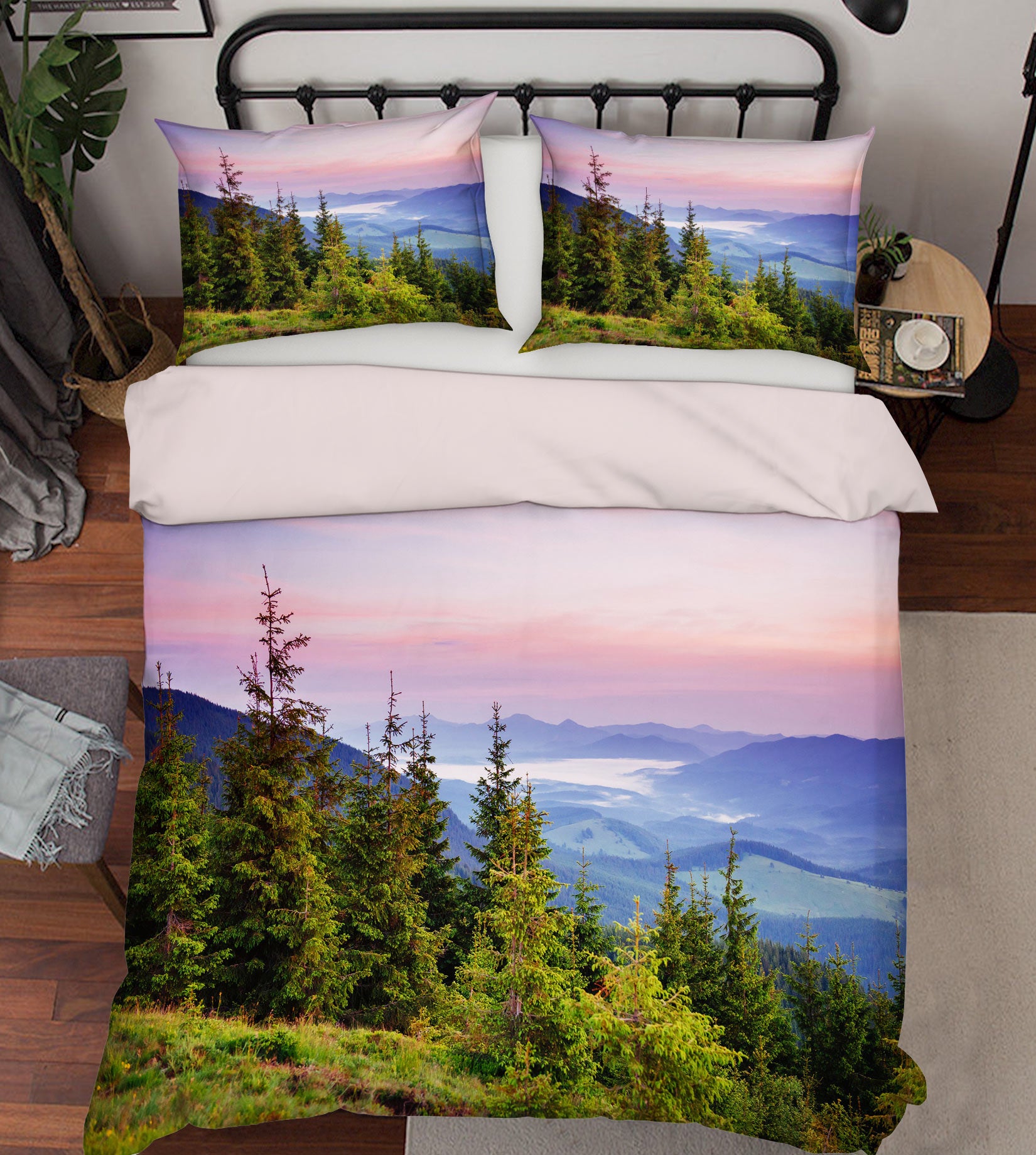 3D Mountain Tree 59182 Bed Pillowcases Quilt
