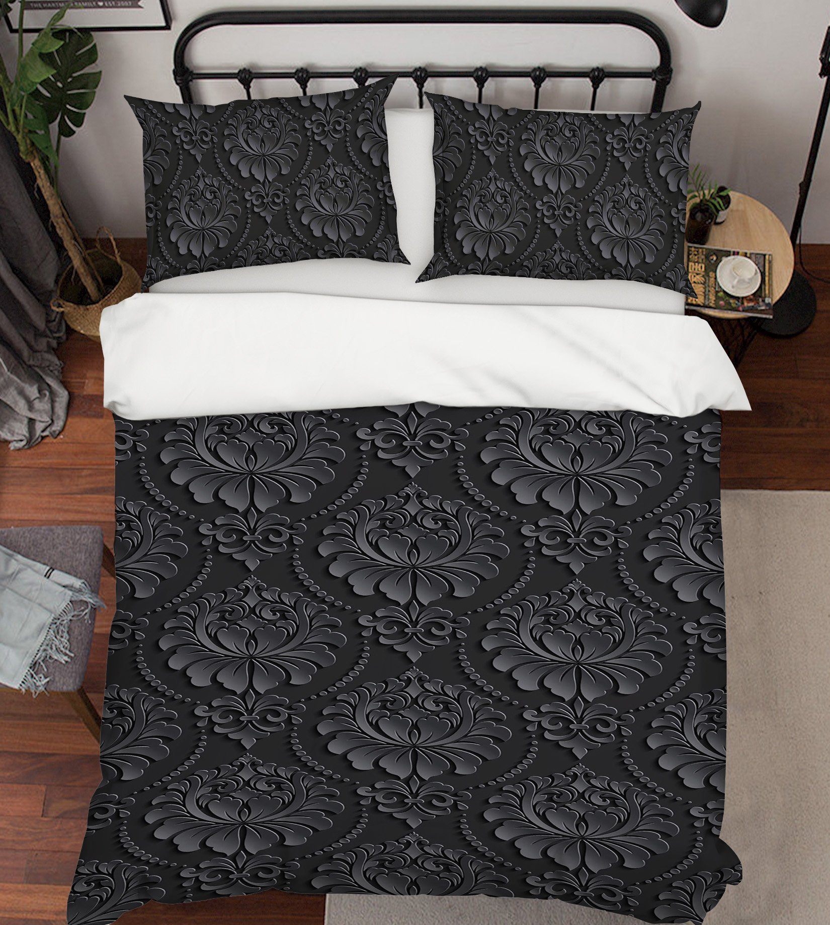 3D Black Flower Pattern 008 Bed Pillowcases Quilt Wallpaper AJ Wallpaper 