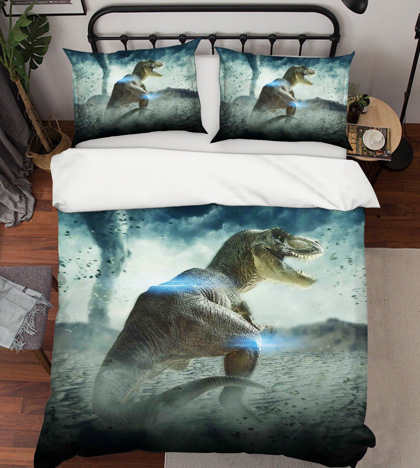 3D Tyrannosaurus Tornado 091 Bed Pillowcases Quilt Wallpaper AJ Wallpaper 