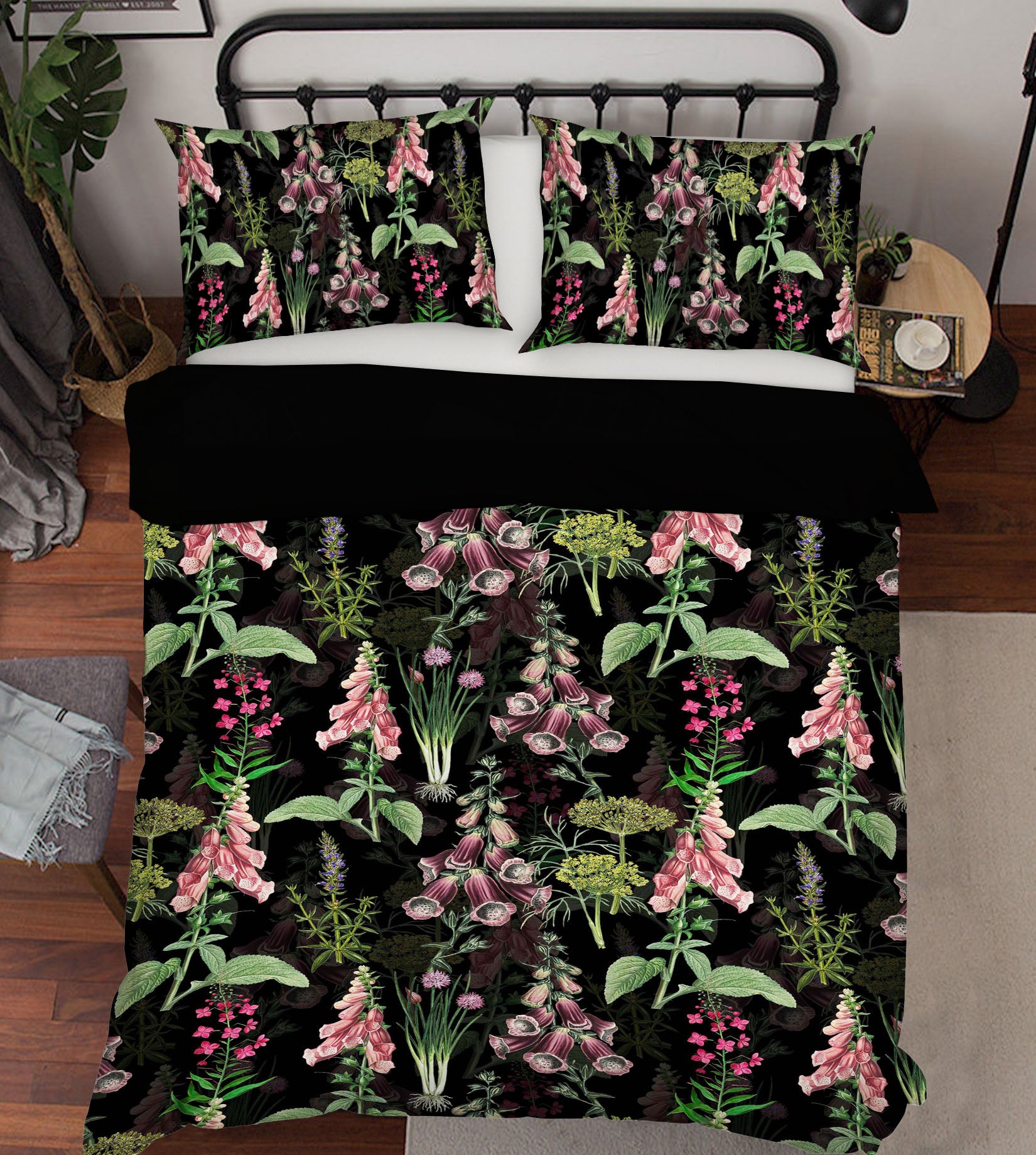 3D Bouquet On Black 18214 Uta Naumann Bedding Bed Pillowcases Quilt