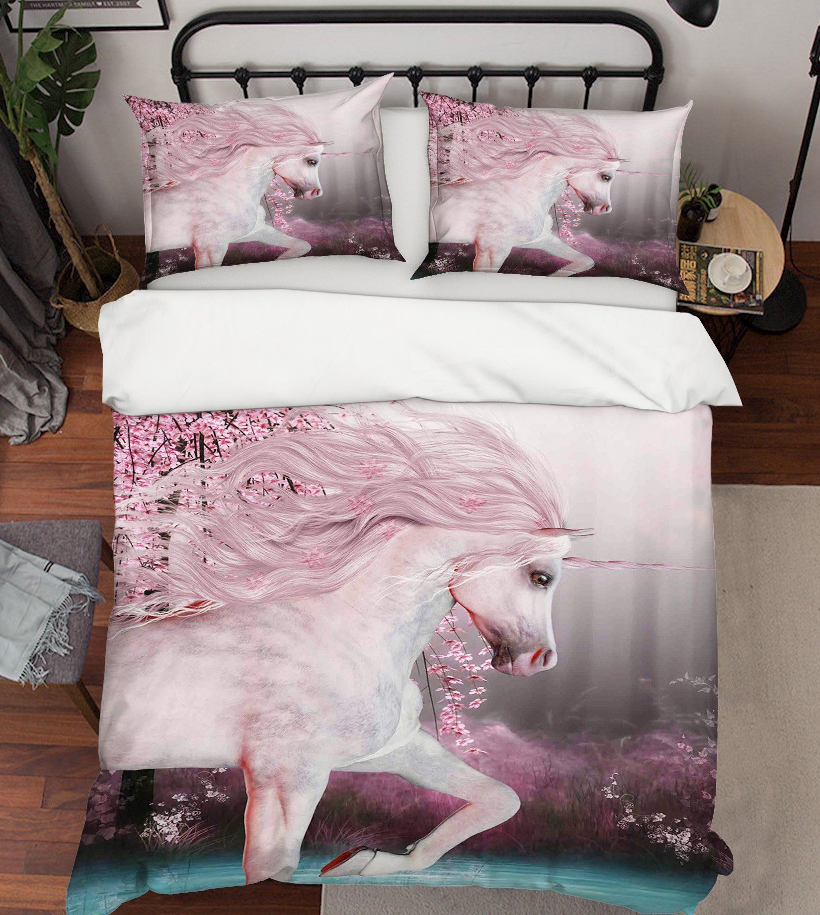3D Peach Blossom Unicorn 047 Bed Pillowcases Quilt Wallpaper AJ Wallpaper 