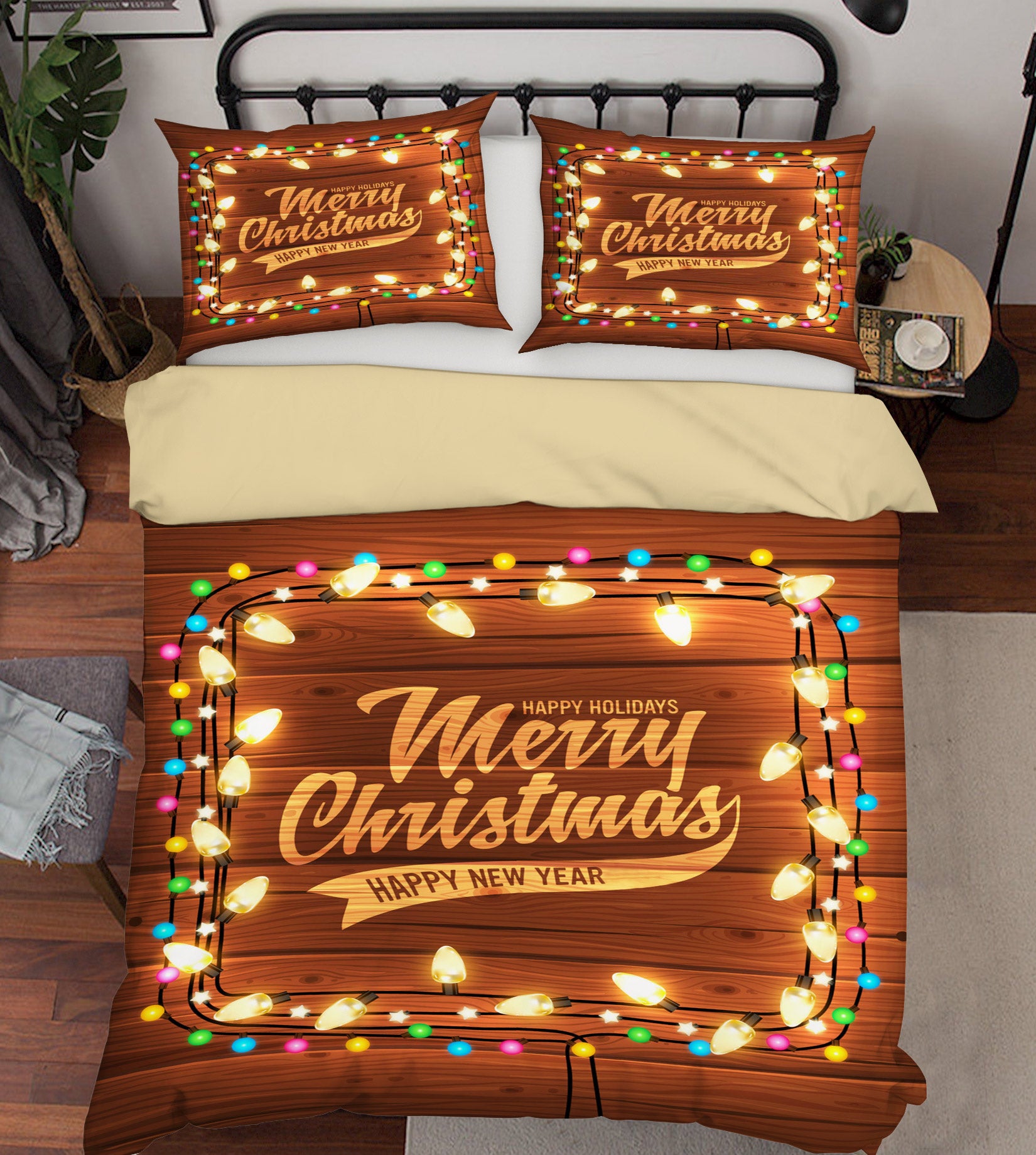 3D Color String Lights 50025 Christmas Quilt Duvet Cover Xmas Bed Pillowcases