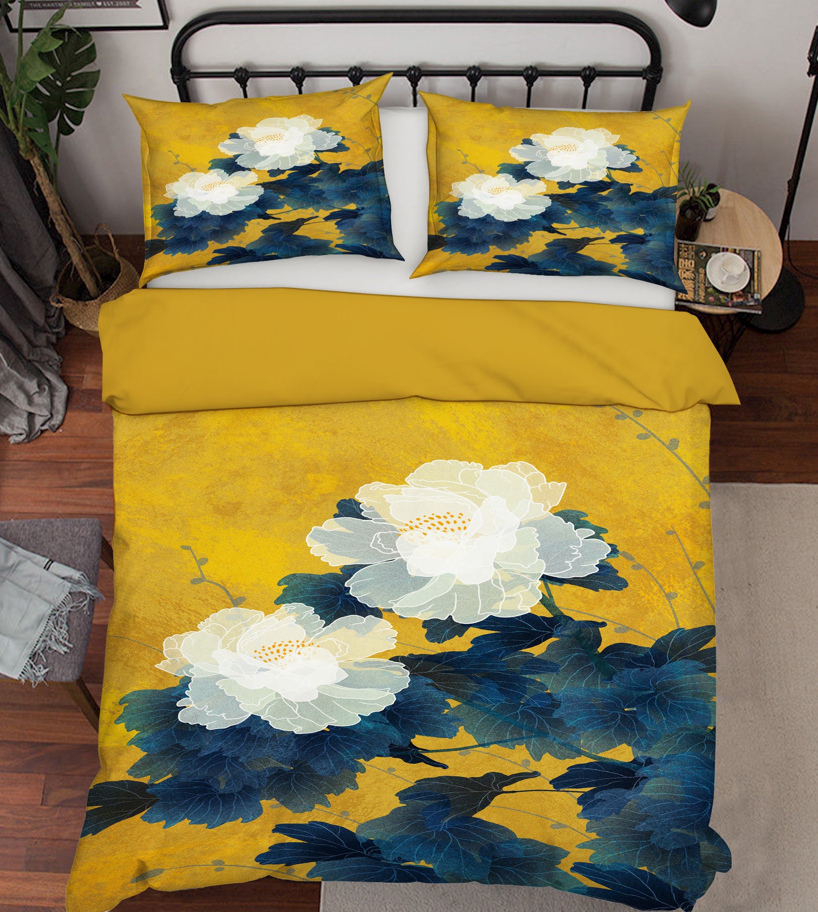 3D White Flowers 59096 Bed Pillowcases Quilt