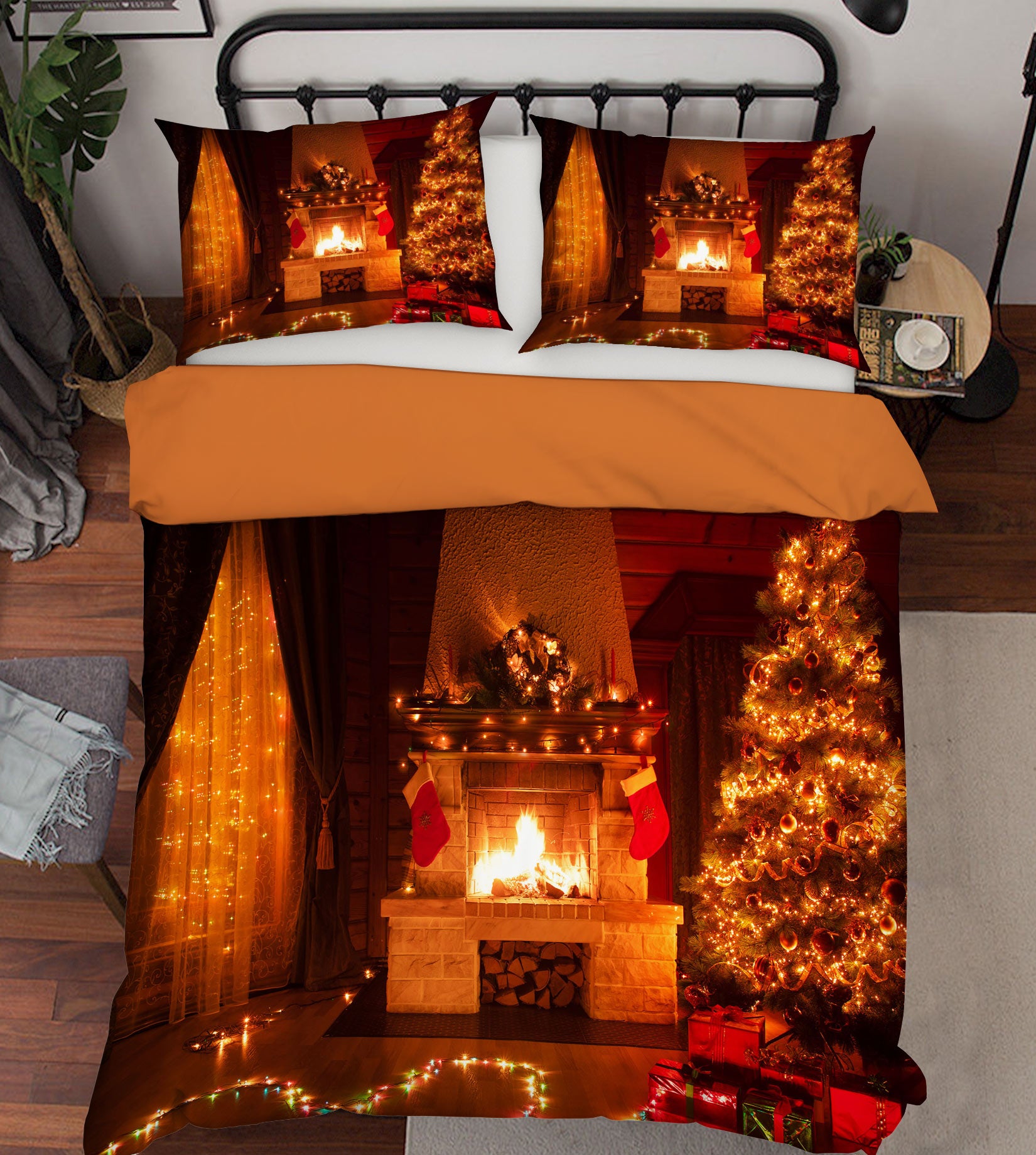 3D Fireplace 51039 Christmas Quilt Duvet Cover Xmas Bed Pillowcases