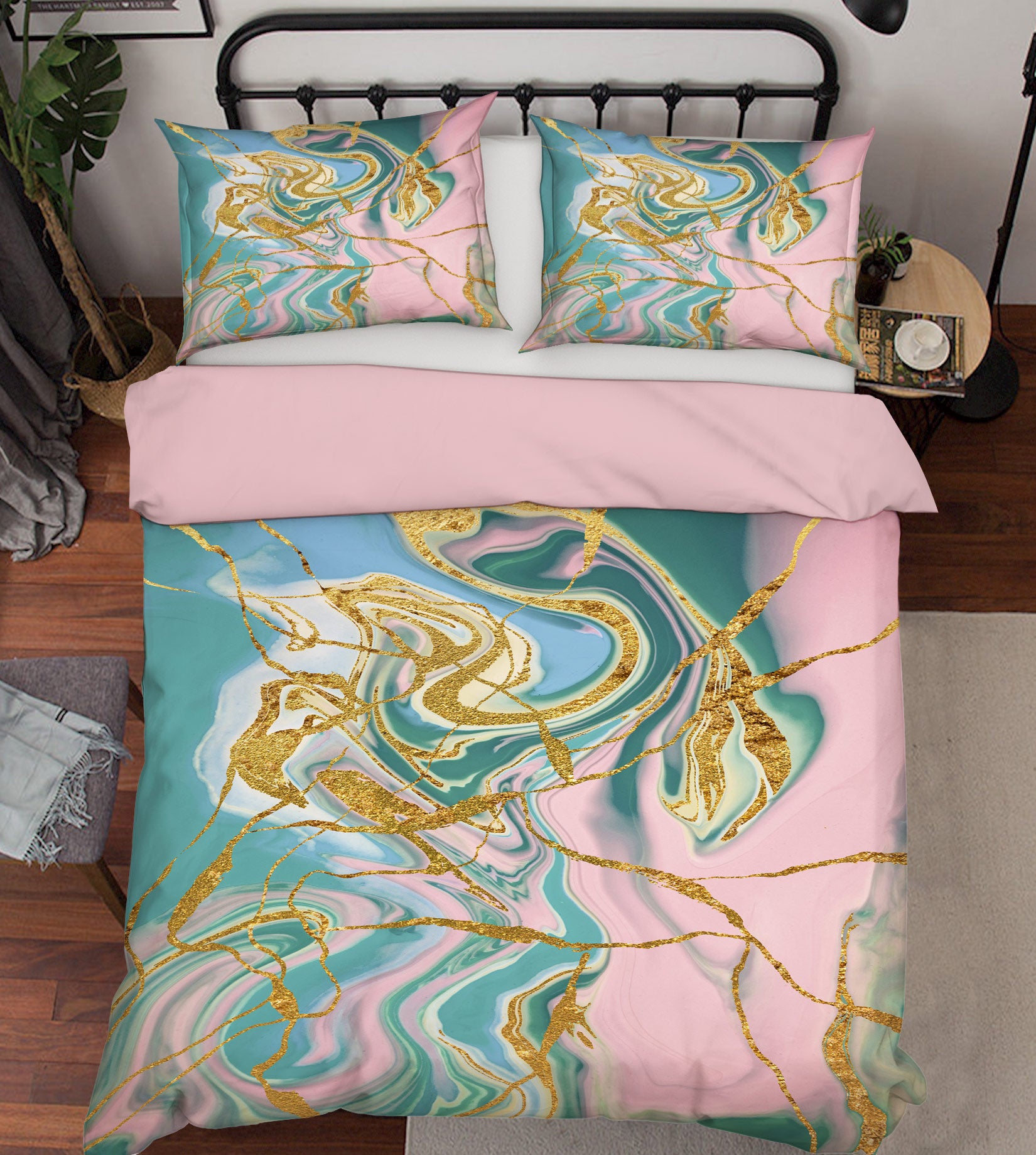 3D Pink Green Golden Texture 60013 Bed Pillowcases Quilt