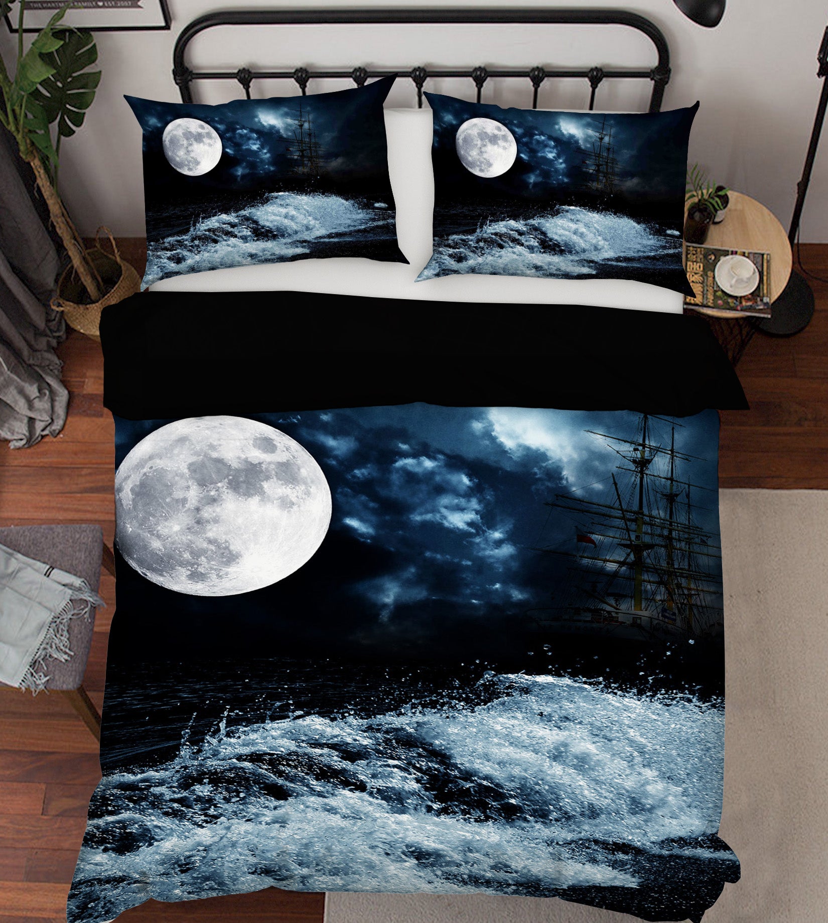 3D Night Moon Sea 060 Bed Pillowcases Quilt
