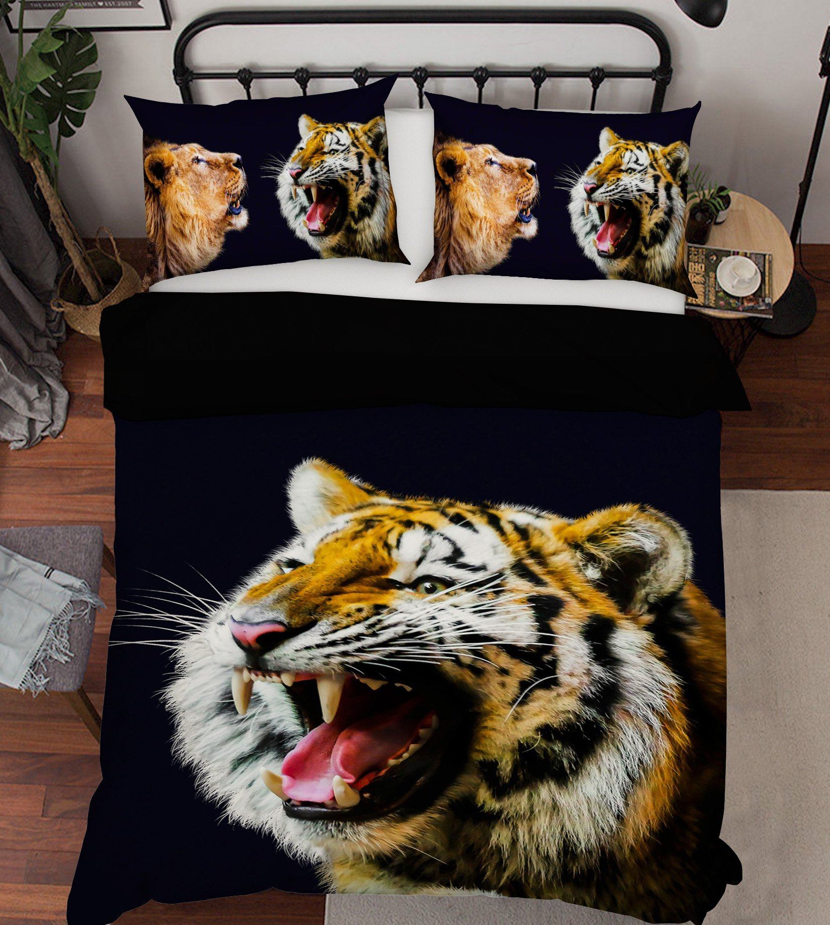 3D Tiger Mouth 1918 Bed Pillowcases Quilt Quiet Covers AJ Creativity Home 