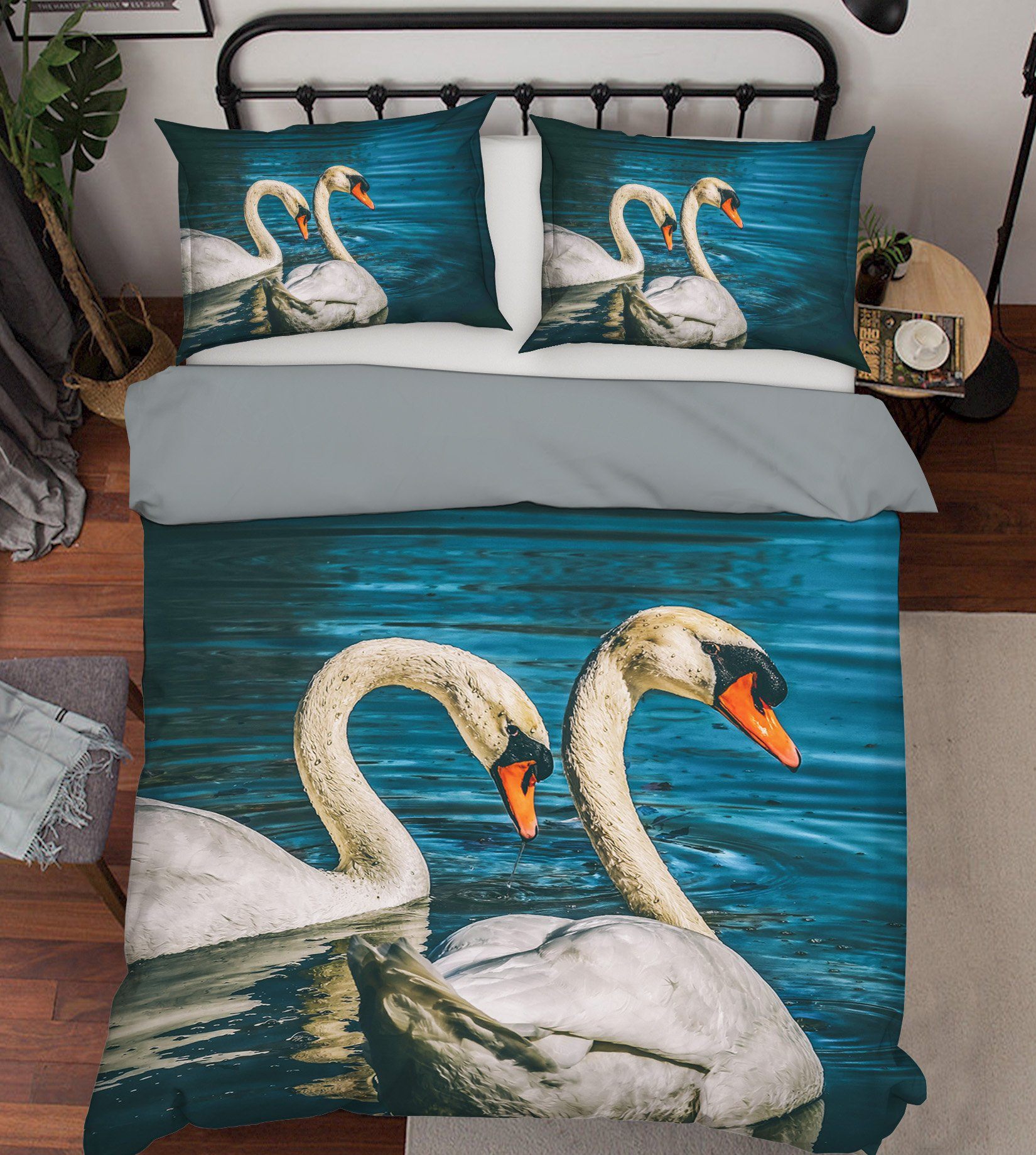 3D Goose Swimming 1998 Bed Pillowcases Quilt Quiet Covers AJ Creativity Home 