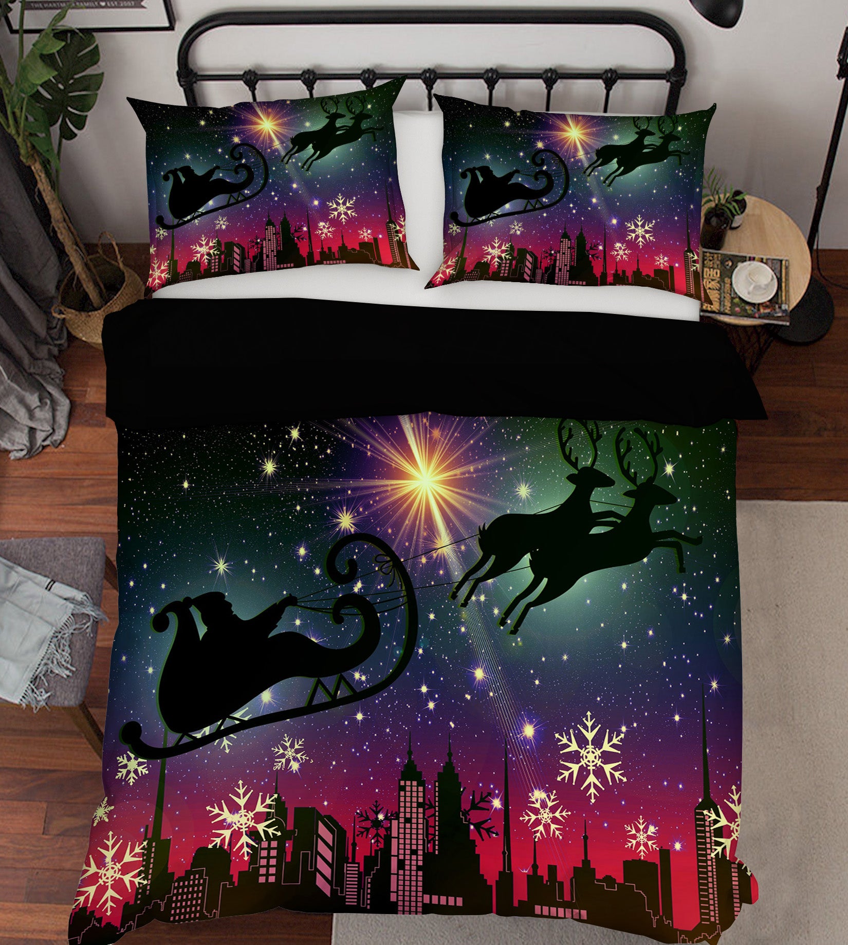 3D Starry Sky Sleigh Elk 45012 Christmas Quilt Duvet Cover Xmas Bed Pillowcases