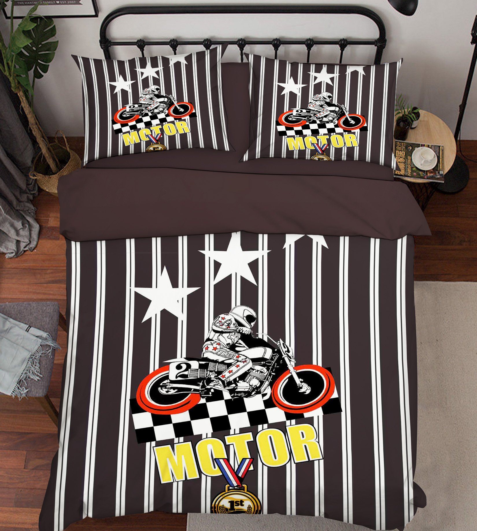 3D Motorcyclist Stripes 313 Bed Pillowcases Quilt Wallpaper AJ Wallpaper 