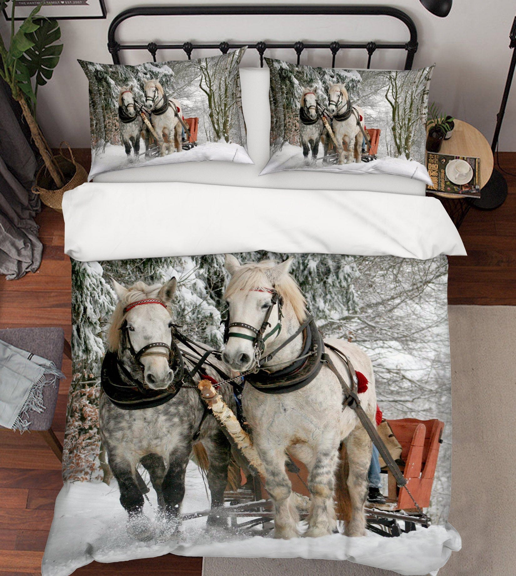 3D White Horse 1941 Bed Pillowcases Quilt Quiet Covers AJ Creativity Home 