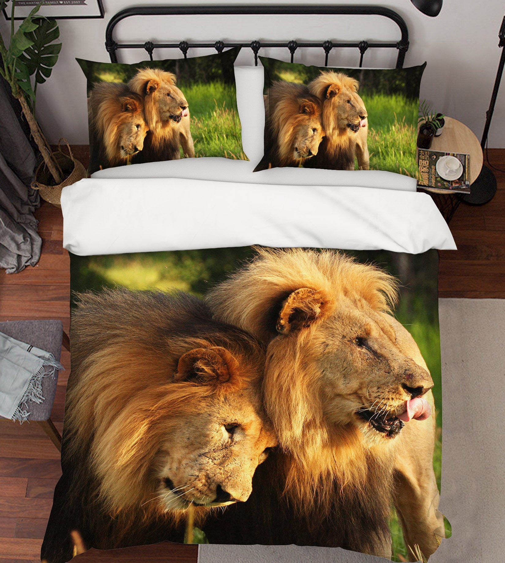 3D Couple Lion 134 Bed Pillowcases Quilt