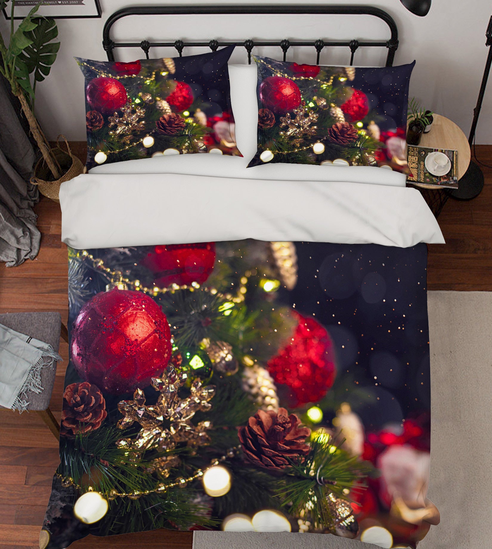 3D Red Ball Pine Cones Pendant 51041 Christmas Quilt Duvet Cover Xmas Bed Pillowcases