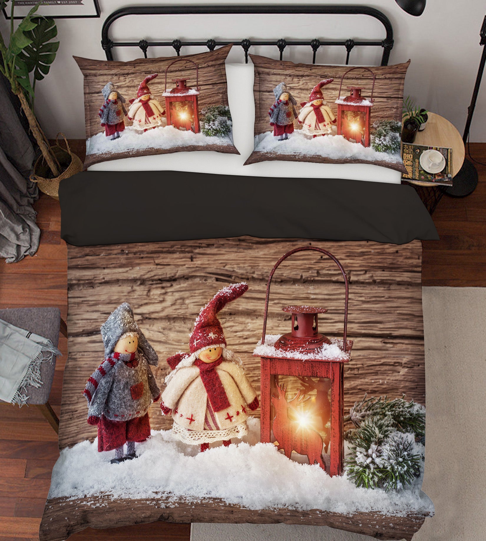 3D Snowman Lamp 45010 Christmas Quilt Duvet Cover Xmas Bed Pillowcases