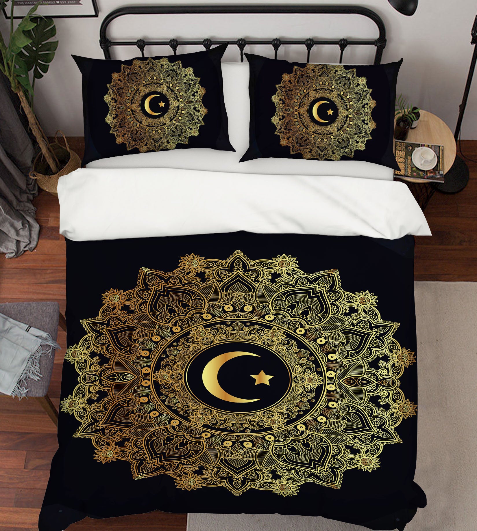 3D Golden Moon Pattern 59077 Bed Pillowcases Quilt
