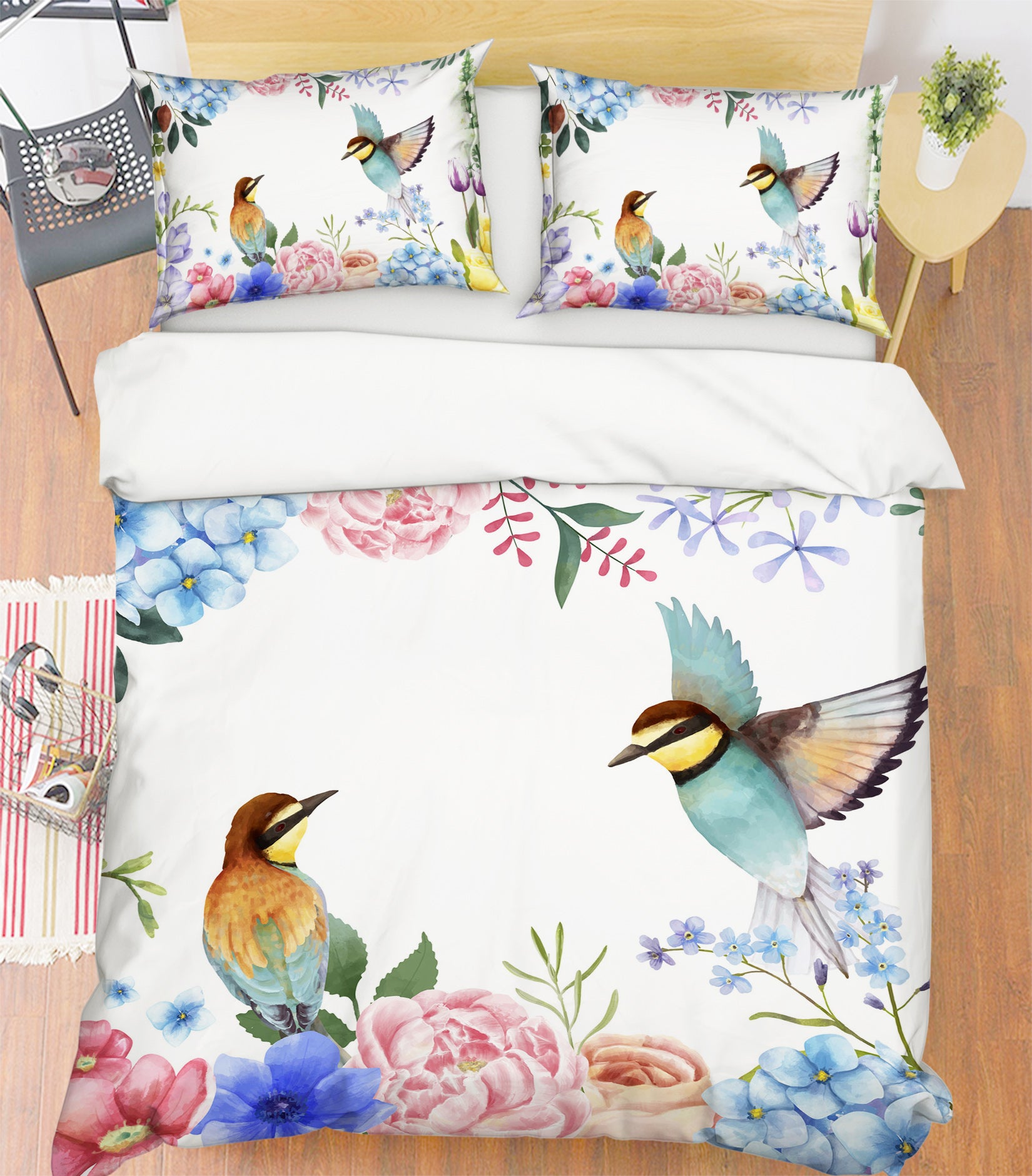3D Bird Flowers 60123 Bed Pillowcases Quilt
