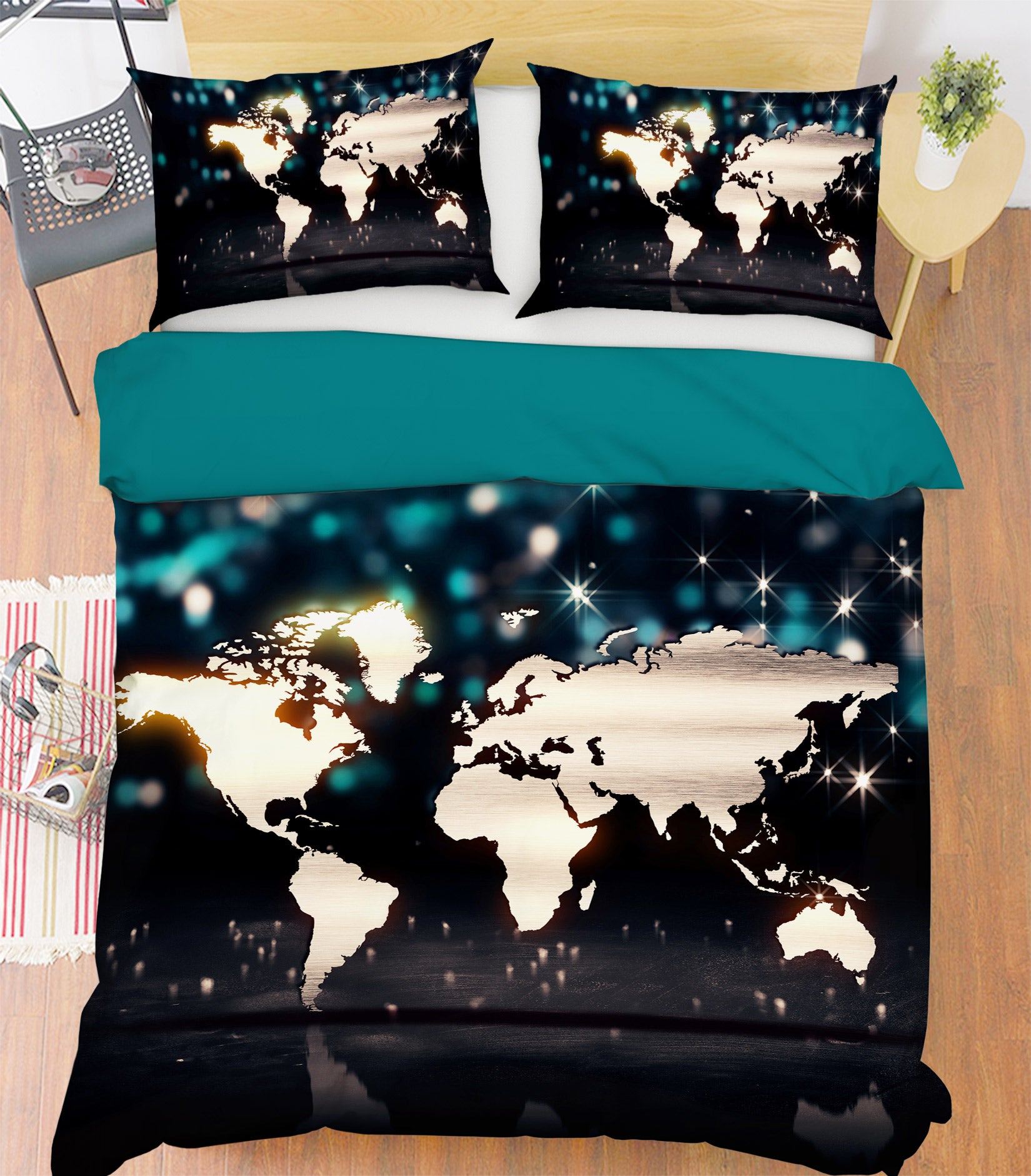 3D Map 13182 Bed Pillowcases Quilt