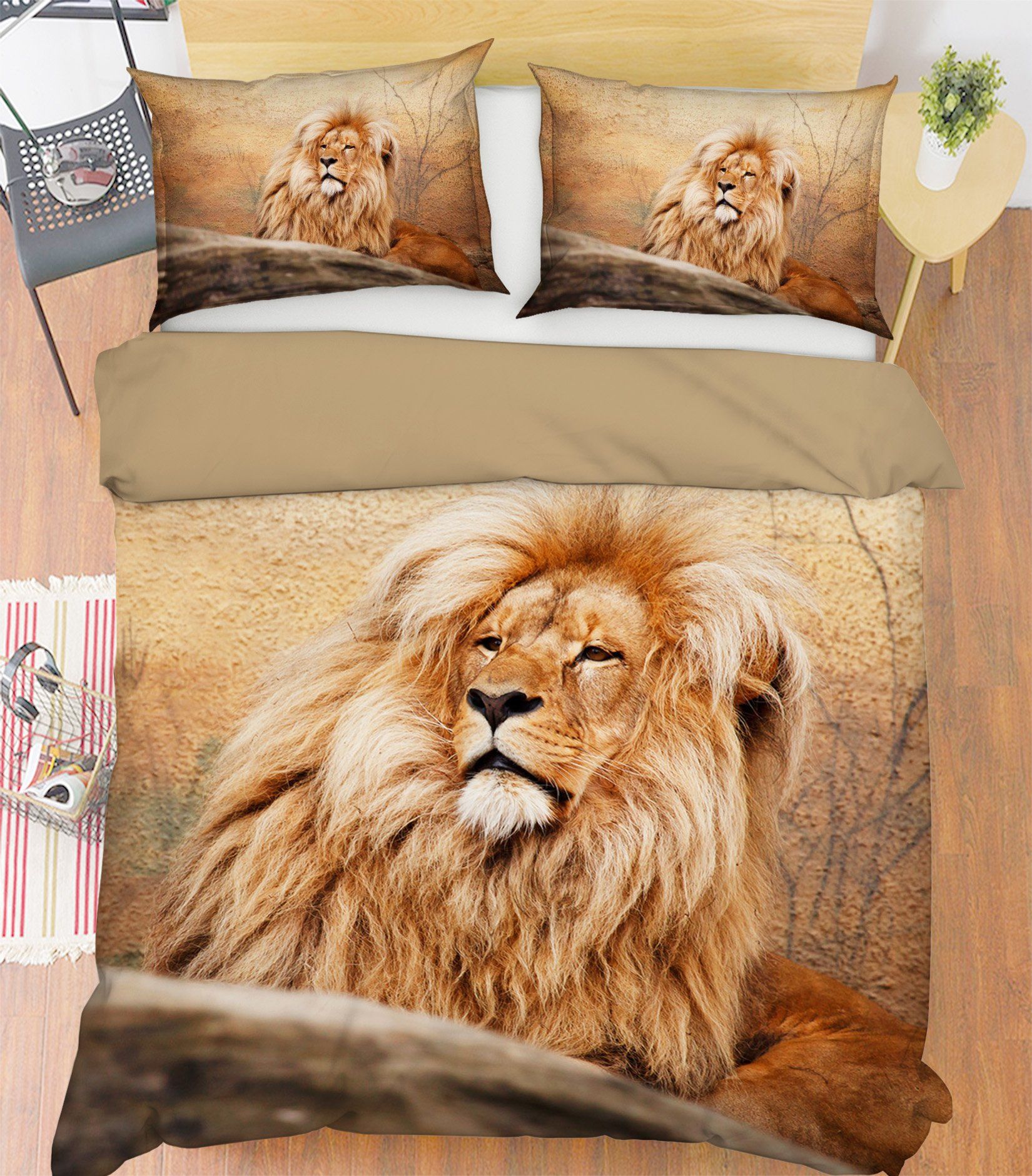 3D Lion 1912 Bed Pillowcases Quilt Quiet Covers AJ Creativity Home 