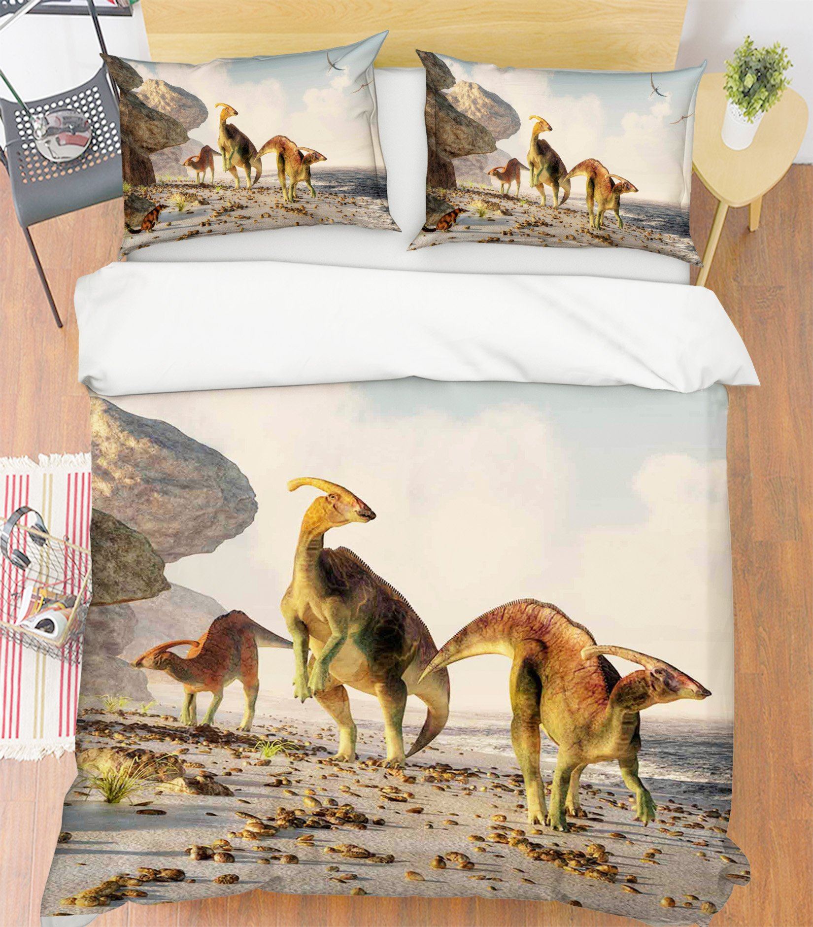 3D Seaside Dinosaur 101 Bed Pillowcases Quilt Wallpaper AJ Wallpaper 