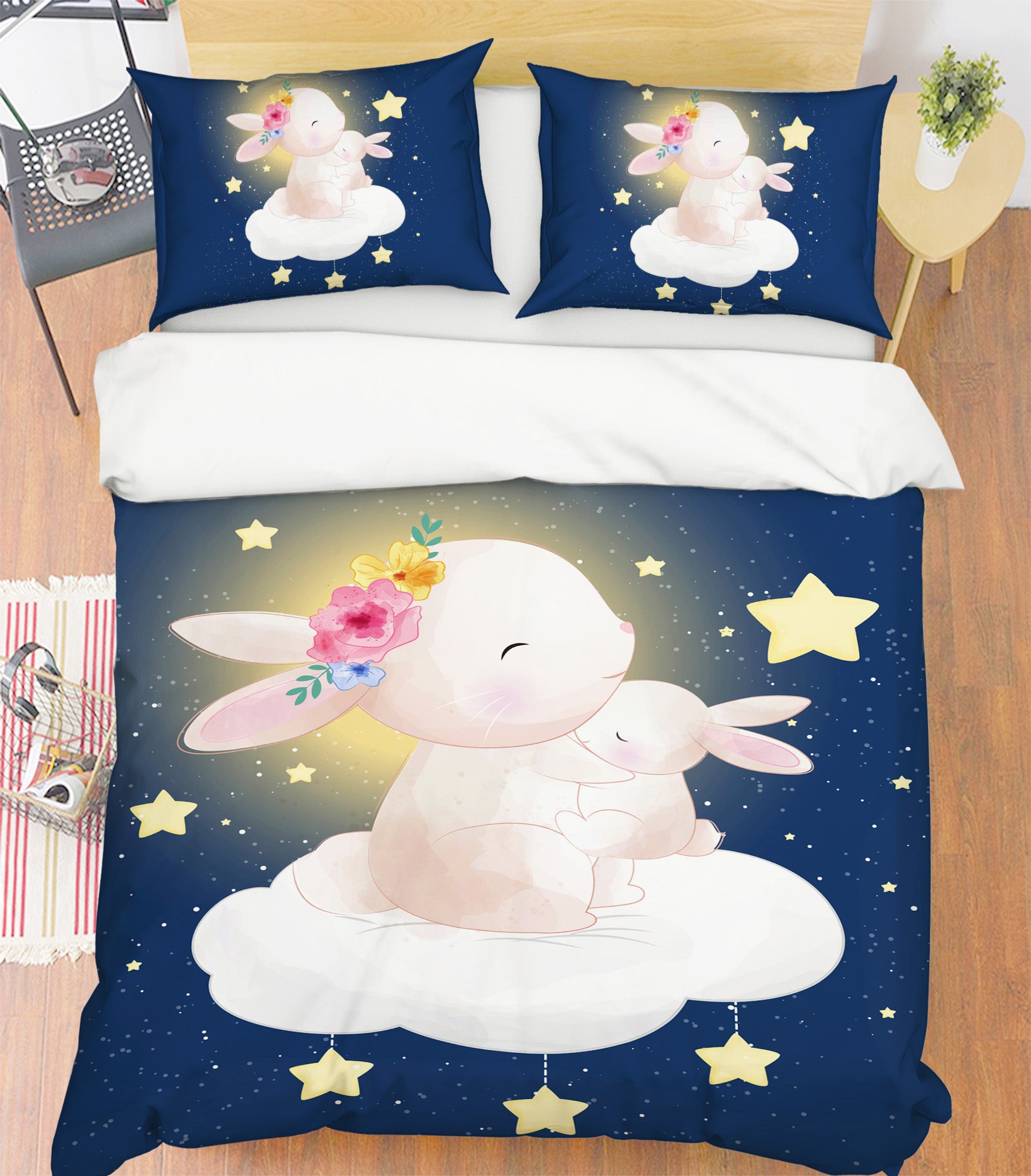 3D Rabbit Cloud Star 58222 Bed Pillowcases Quilt