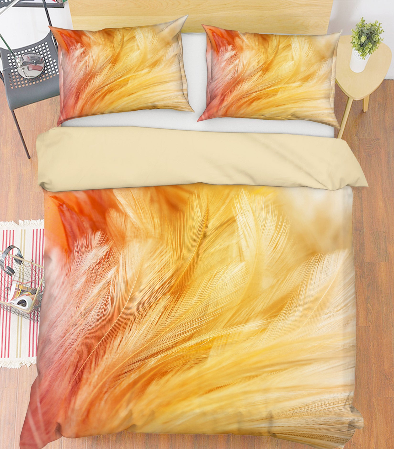 3D Golden Feather 60035 Bed Pillowcases Quilt