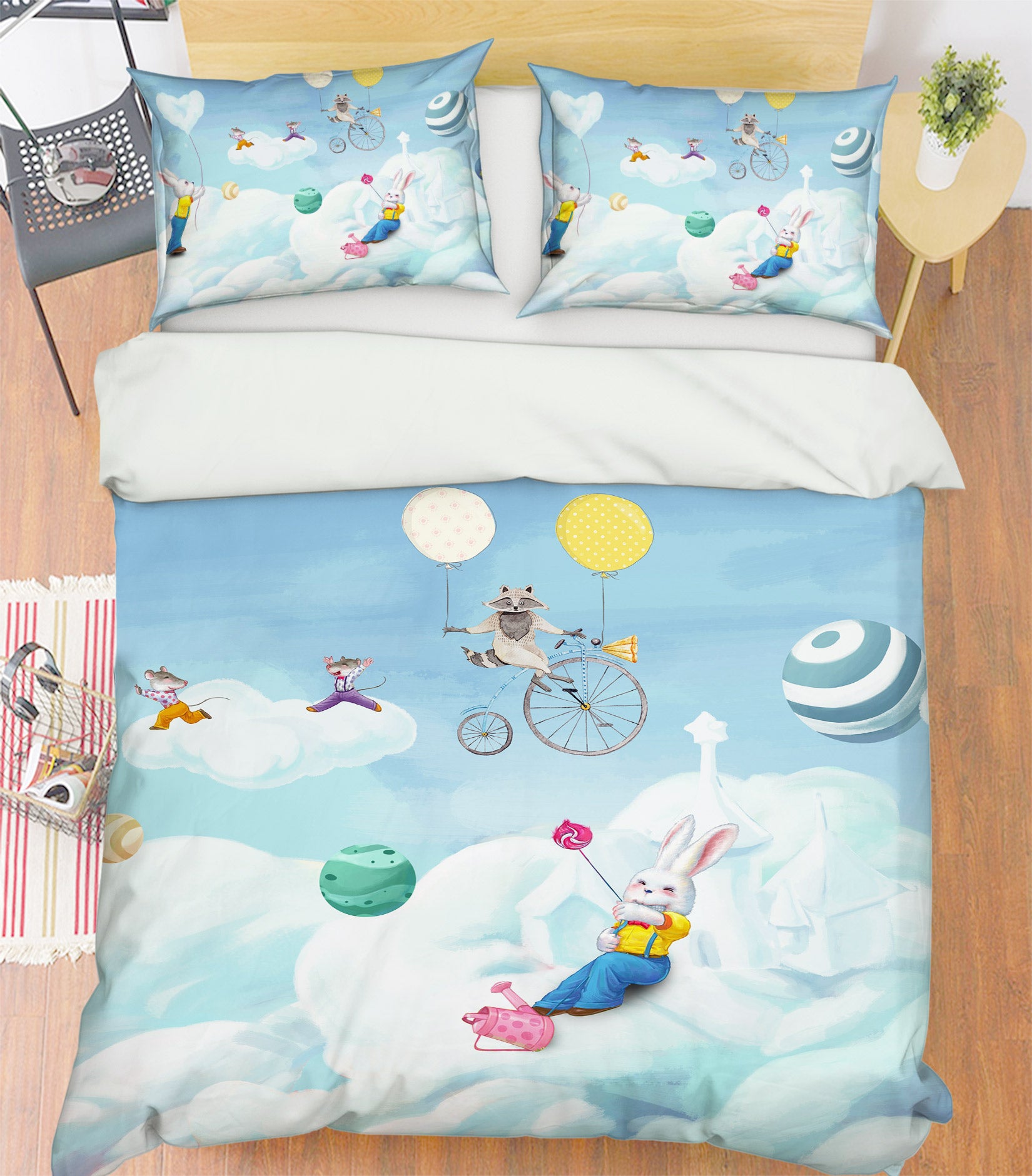 3D Rabbit Clouds 13071 Bed Pillowcases Quilt
