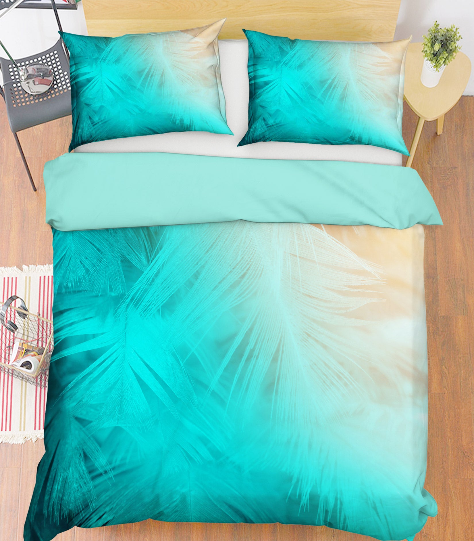 3D Mint Green Leaves 59221 Bed Pillowcases Quilt