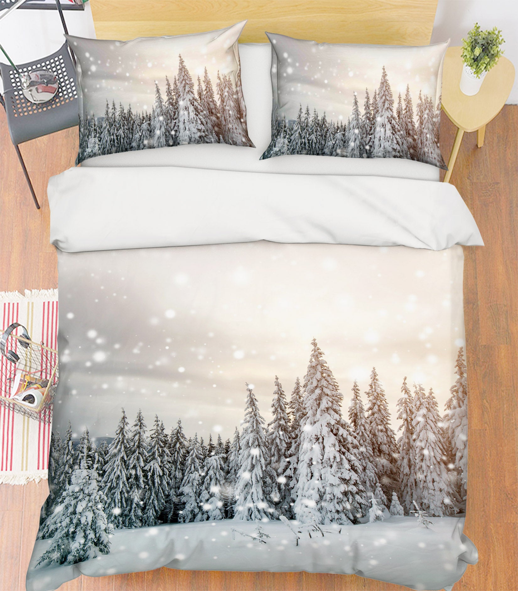 3D Snow Mountain Tree 61129 Bed Pillowcases Quilt