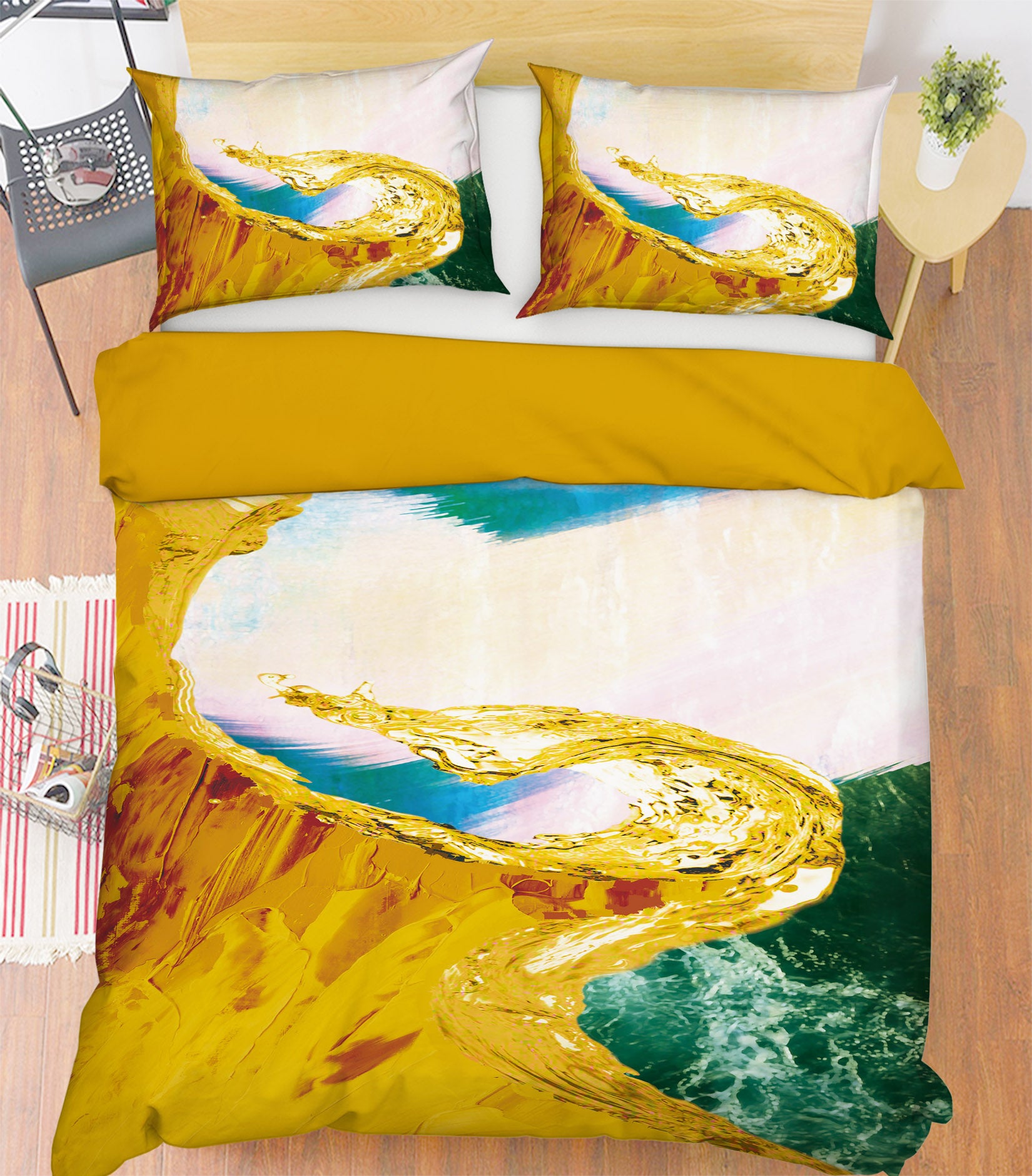 3D Golden Pattern 16023 Bed Pillowcases Quilt