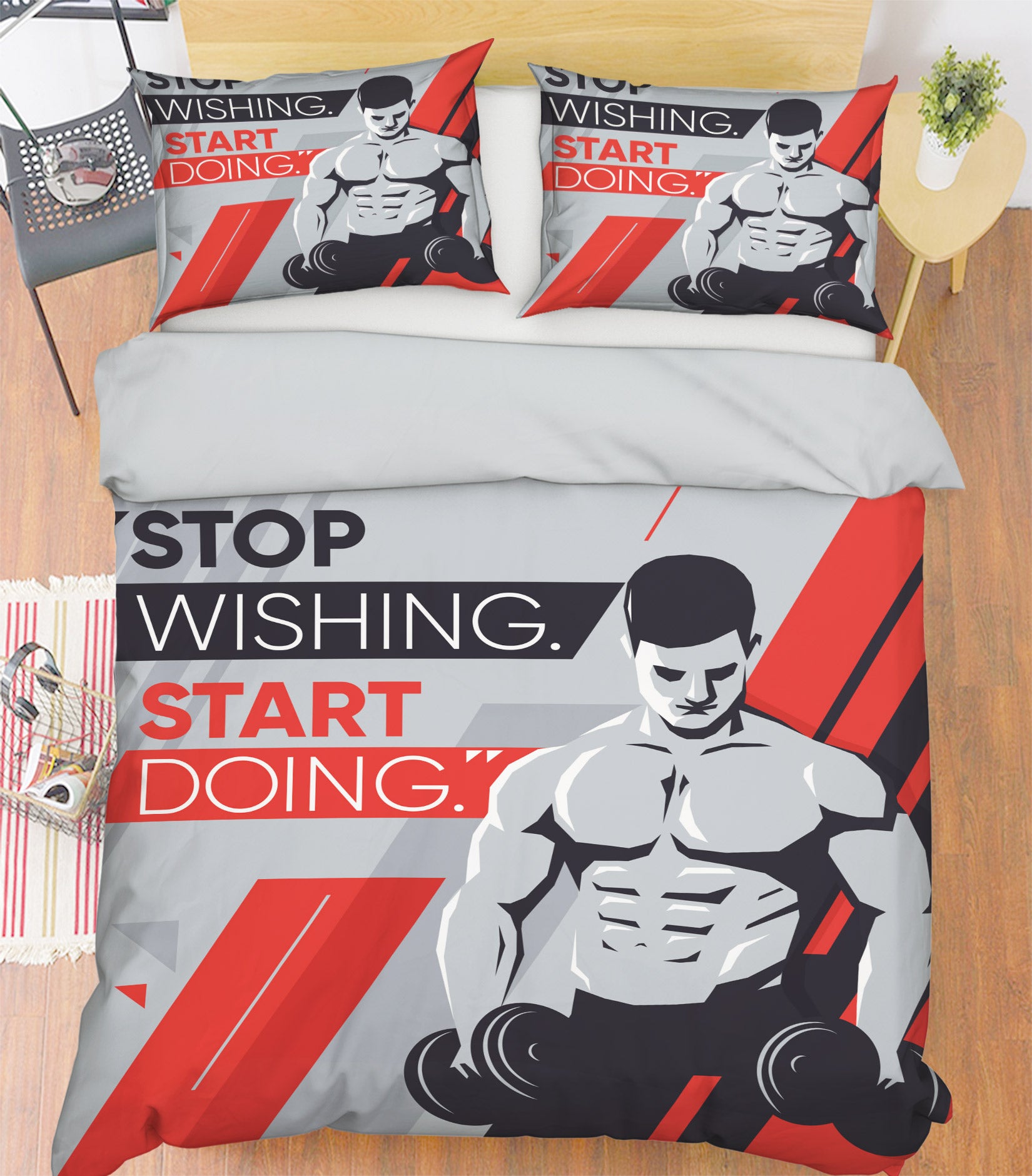 3D Lift Dumbbells 14172 Bed Pillowcases Quilt