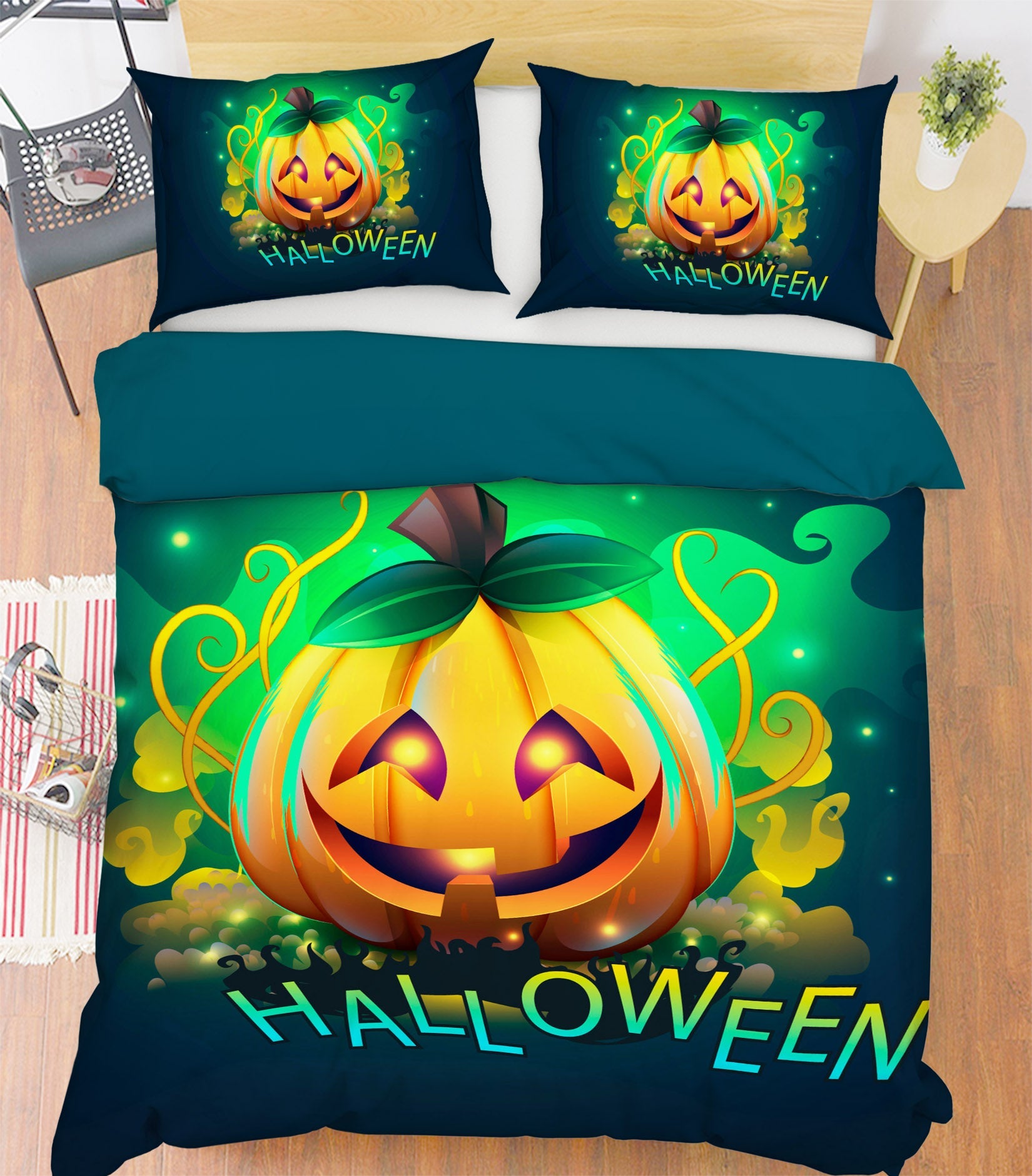 3D Pumpkin Skull 1896 Halloween Bed Pillowcases Quilt Quiet Covers AJ Creativity Home 