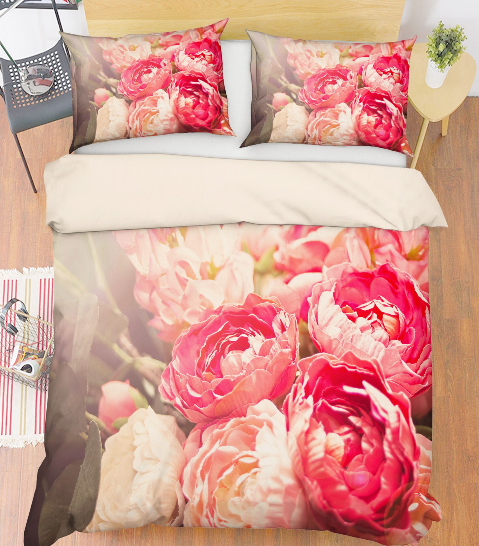 3D Pink Flowers 59149 Bed Pillowcases Quilt