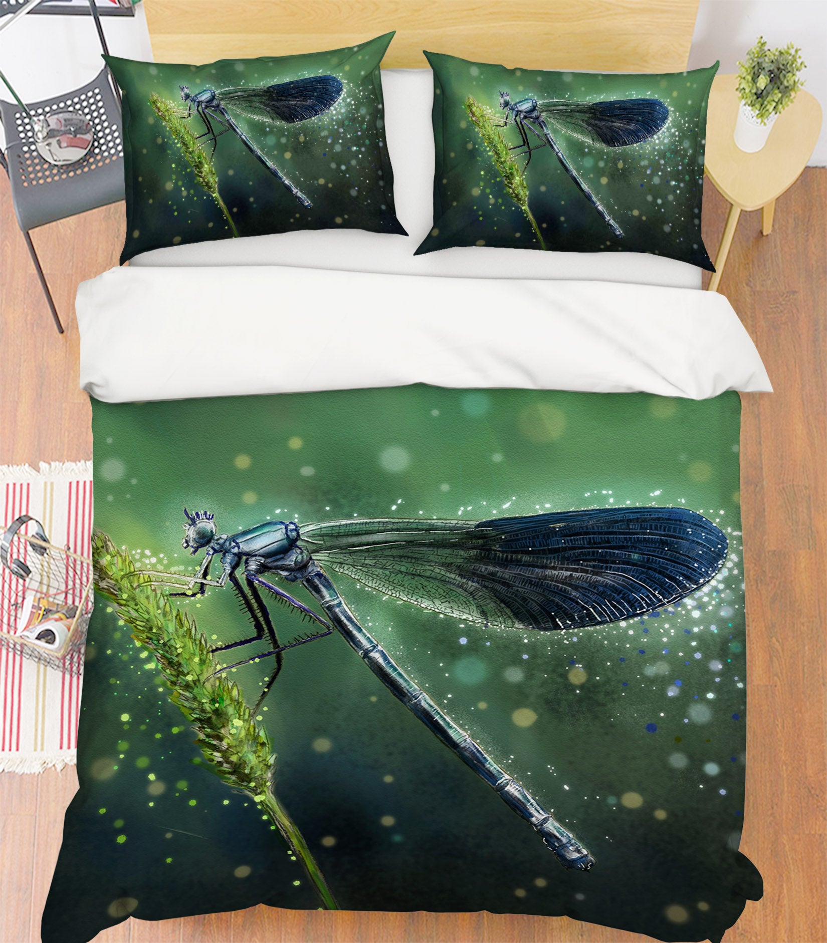 3D Green Dragonfly 112 Bed Pillowcases Quilt