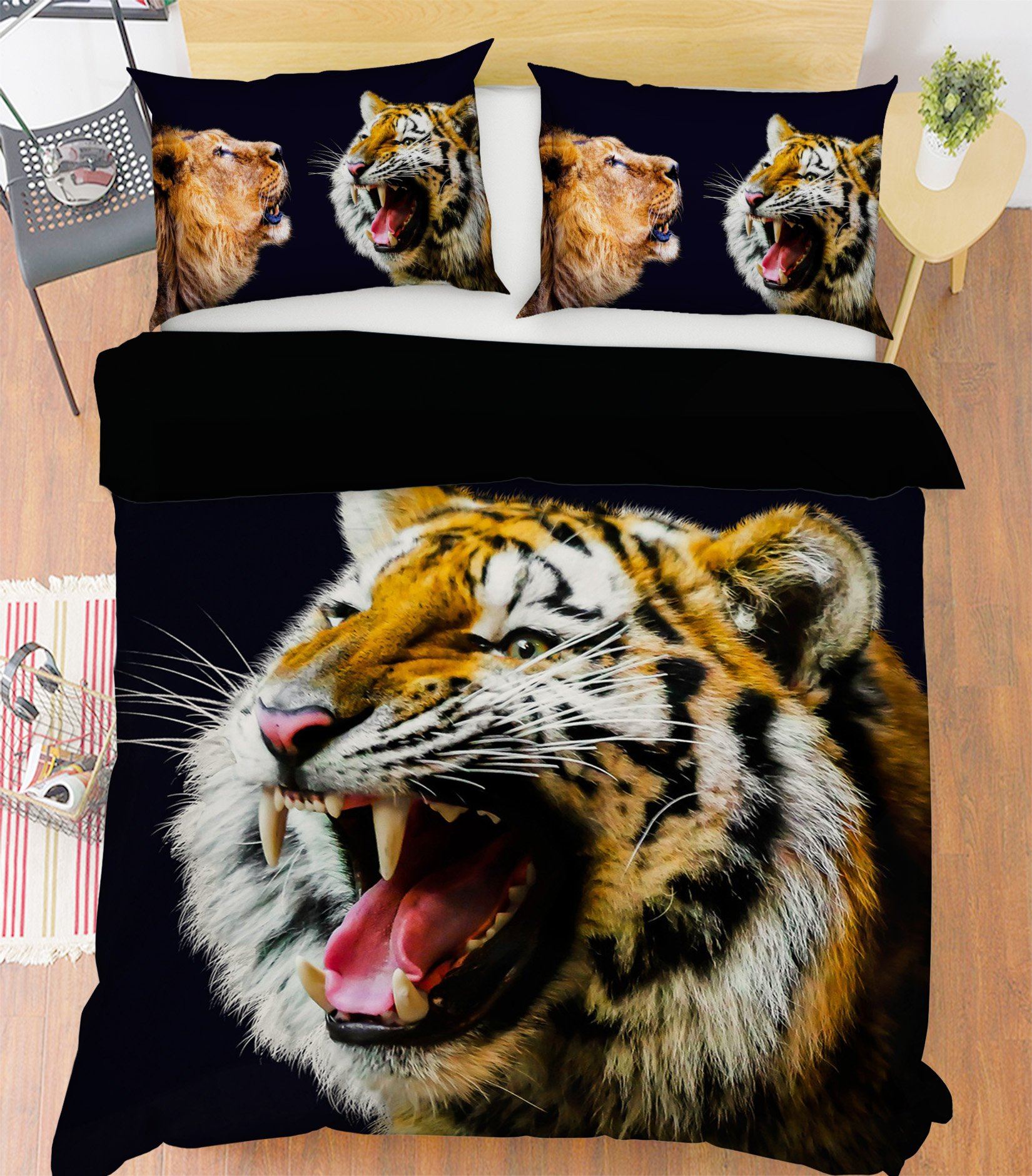 3D Tiger Mouth 1918 Bed Pillowcases Quilt Quiet Covers AJ Creativity Home 