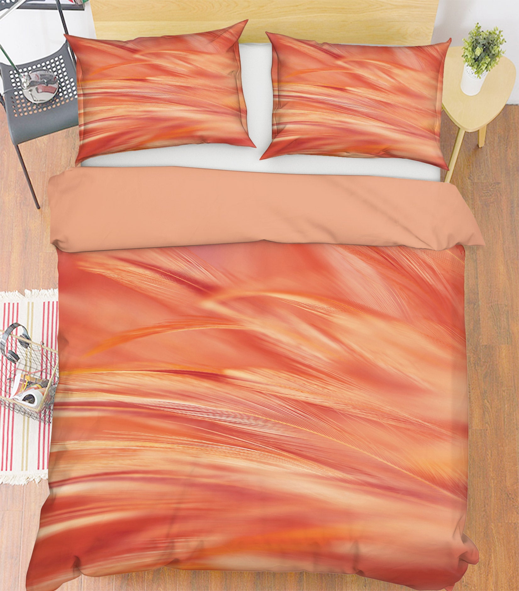 3D Orange Feather 60039 Bed Pillowcases Quilt