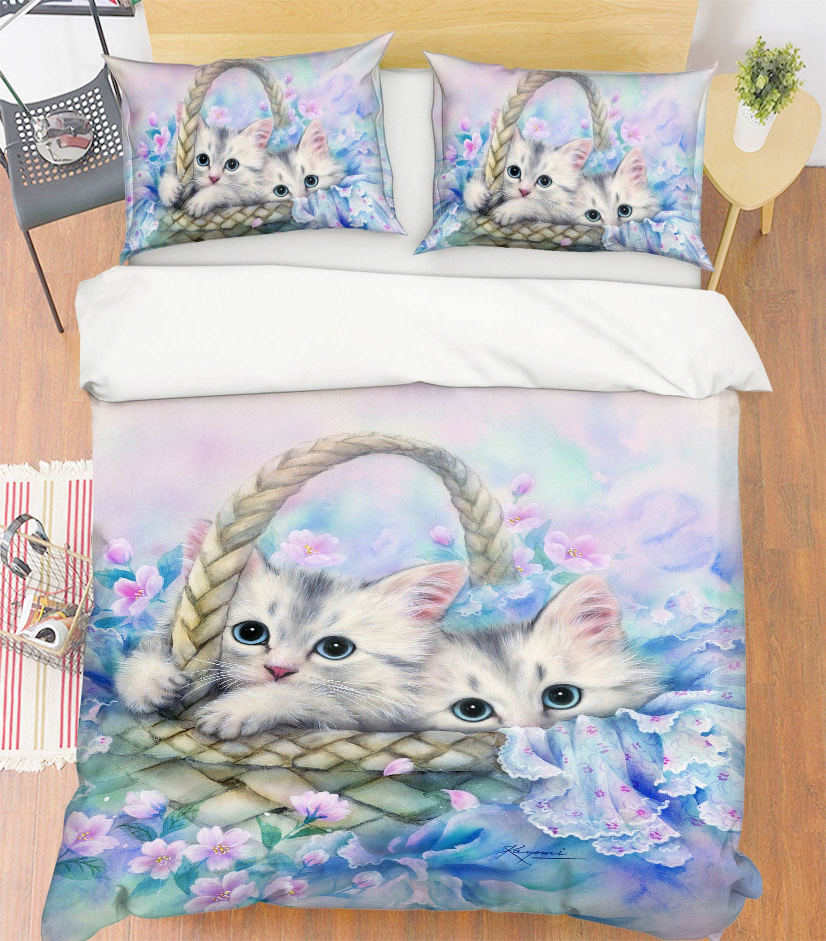 3D Flower Basket Cat 5810 Kayomi Harai Bedding Bed Pillowcases Quilt Cover Duvet Cover