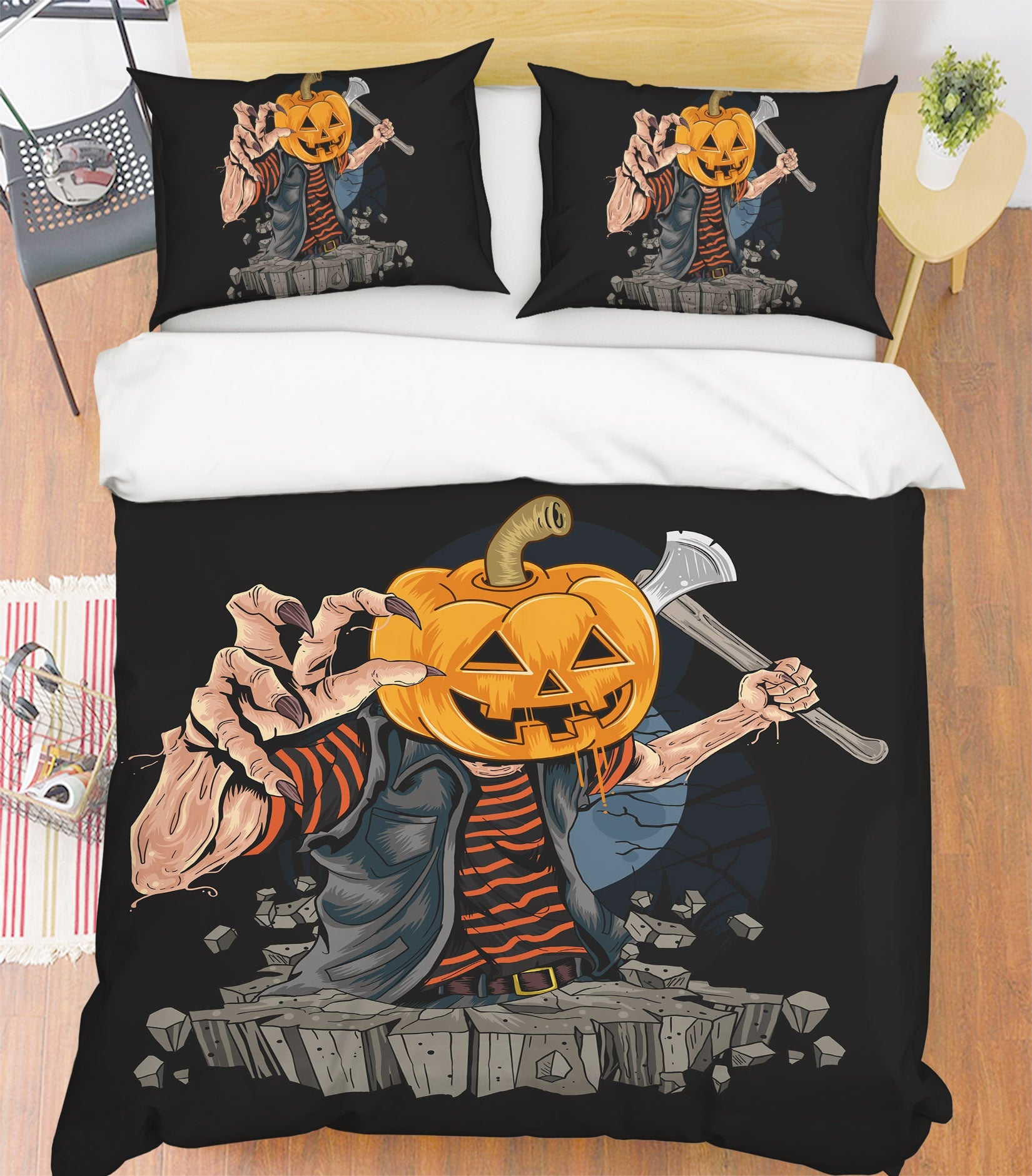 3D Pumpkin Man Hammer 1212 Halloween Bed Pillowcases Quilt Quiet Covers AJ Creativity Home 